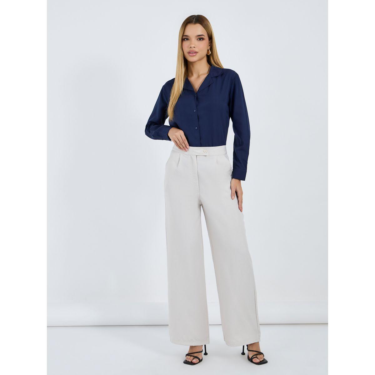 Styli Solid Notch Collar Regular Fit Shirt-women-clothing-shirtsandblouses-shirts-image-2