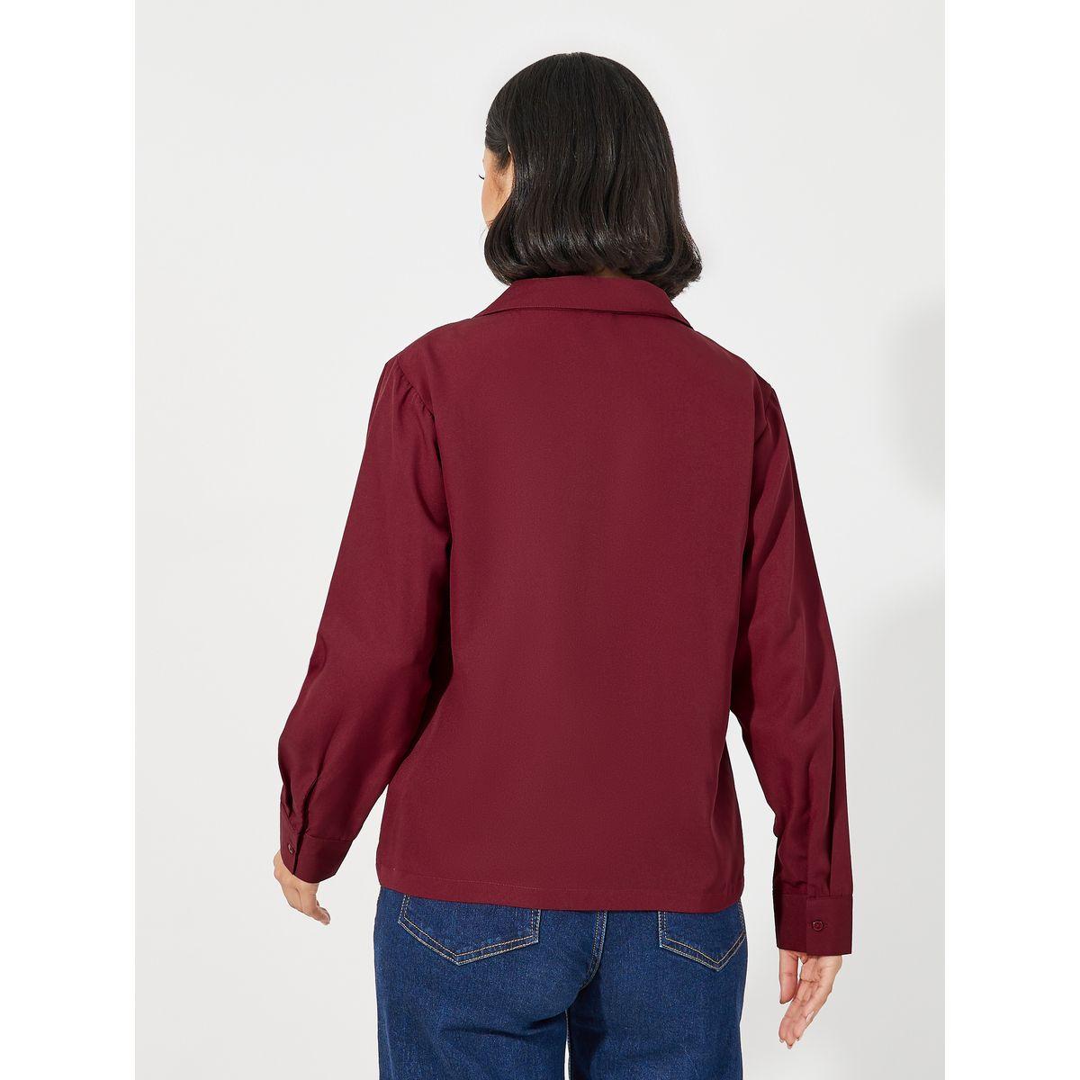 بلوزة سادة بقصة عادية وياقة بشق-women-clothing-shirtsandblouses-shirts-image-4