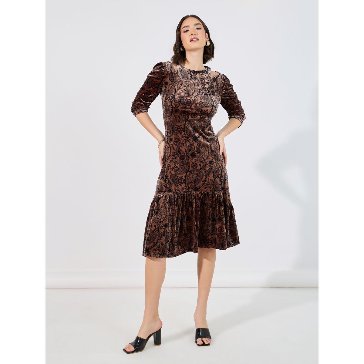 فستان ميدي مطبع بزهور مع أكتاف مكشوفة-women-clothing-dresses-image-1