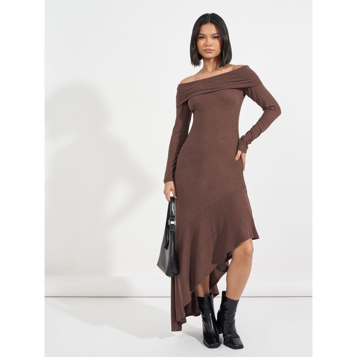 navy blue dress for baby girl Michael Kors Collection Long-Sleeve Cashmere Asymmetric Midi Sweater Dress main image 1