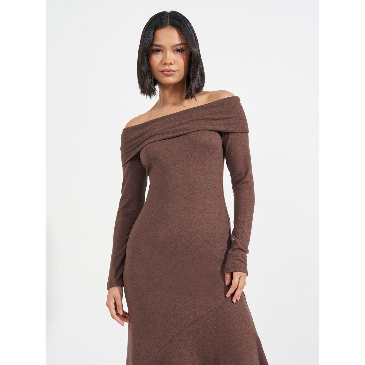 Styli Frill Asymmetric Hem Off Shoulder Sweater Maxi Dress-women-clothing-dresses-image-2