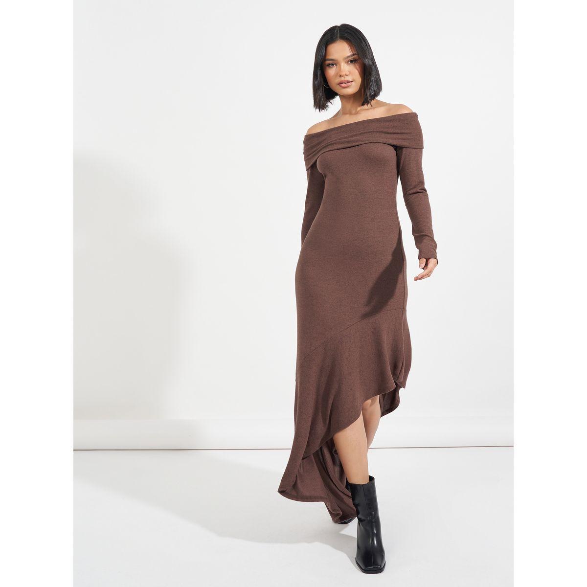 Styli Frill Asymmetric Hem Off Shoulder Sweater Maxi Dress-women-clothing-dresses-image-4