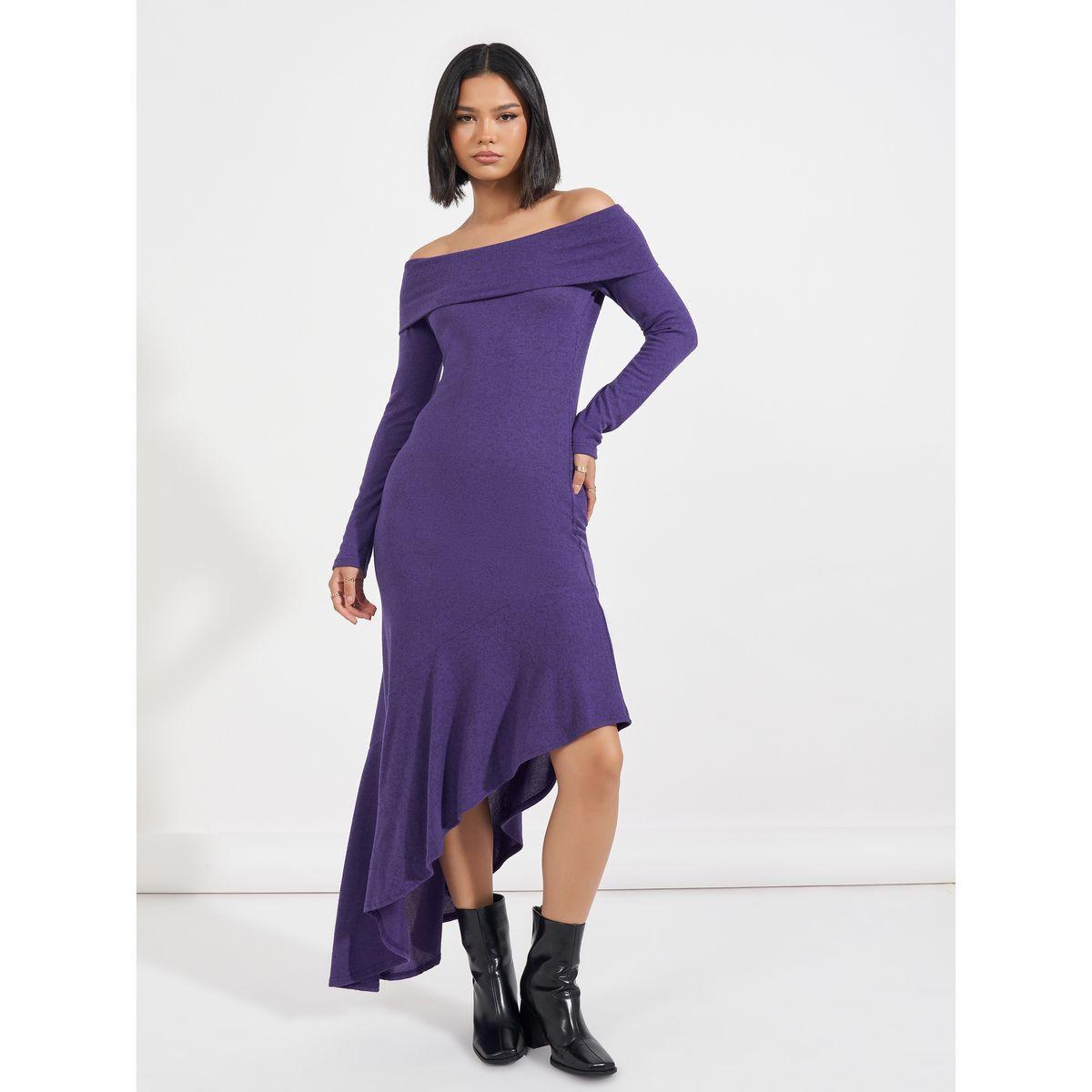 Styli Frill Asymmetric Hem Off Shoulder Sweater Maxi Dress-women-clothing-dresses-image-4