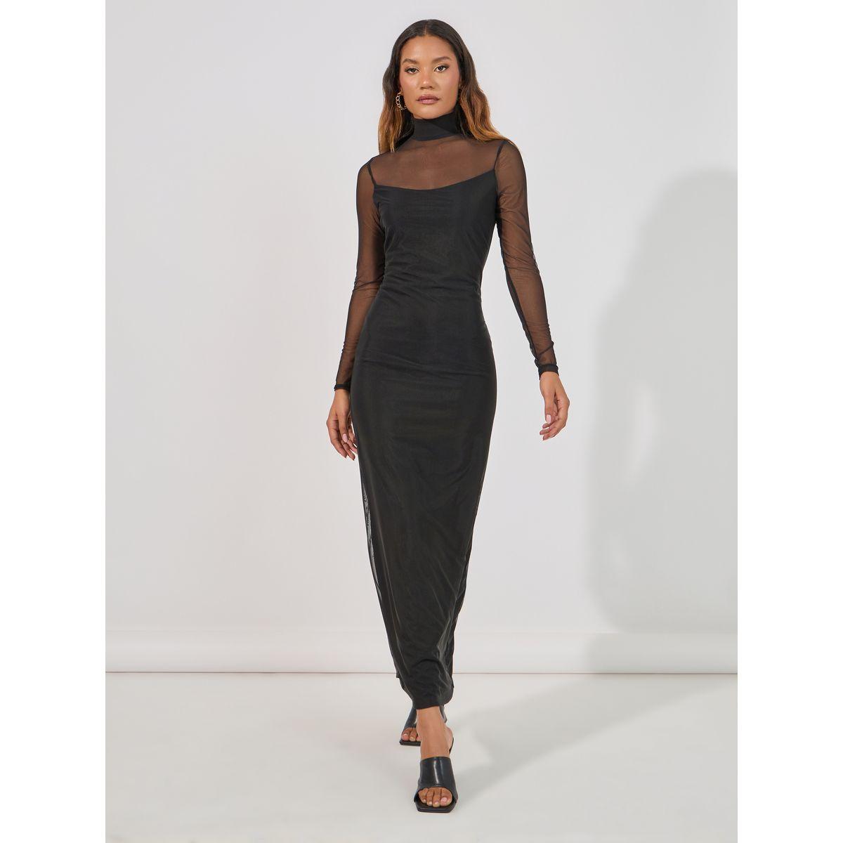 新品mame High Neck Mesh Dress - black(Shop Styli Mesh 新品mame High Neck Mesh Dress - black(Shop Styli Mesh