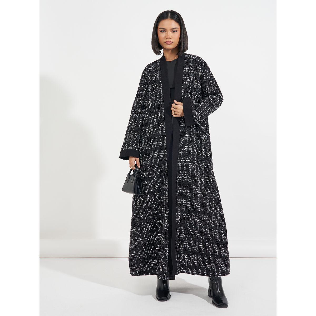 Styli Front Open Tweed Winter Abaya-women-arabicclothing-abayas-image-1