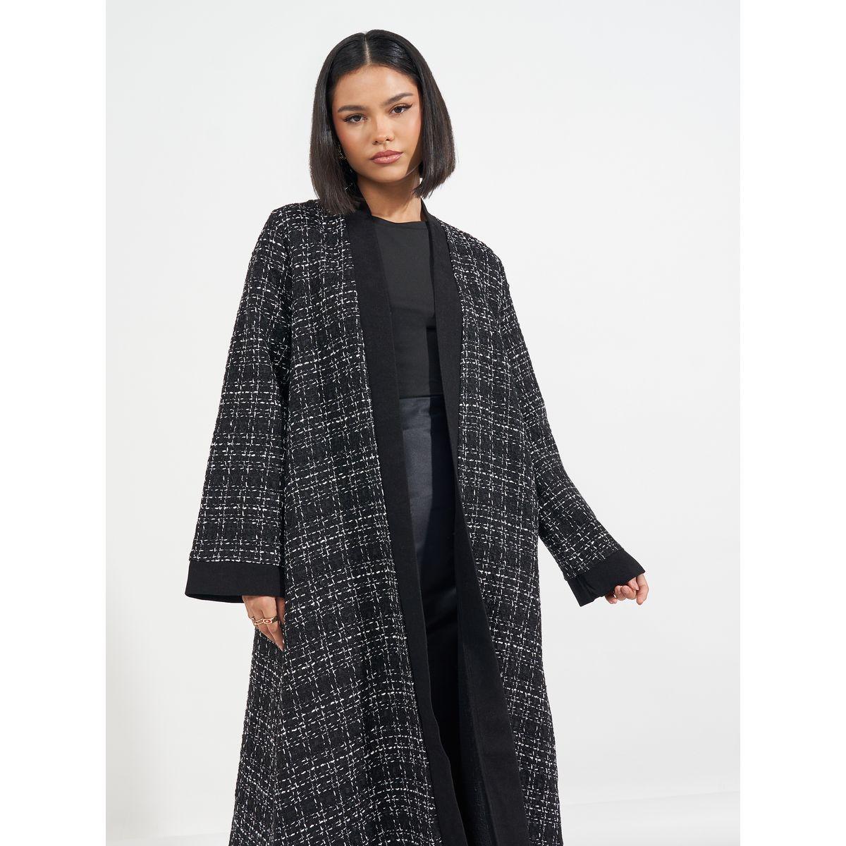Styli Front Open Tweed Winter Abaya-women-arabicclothing-abayas-image-2