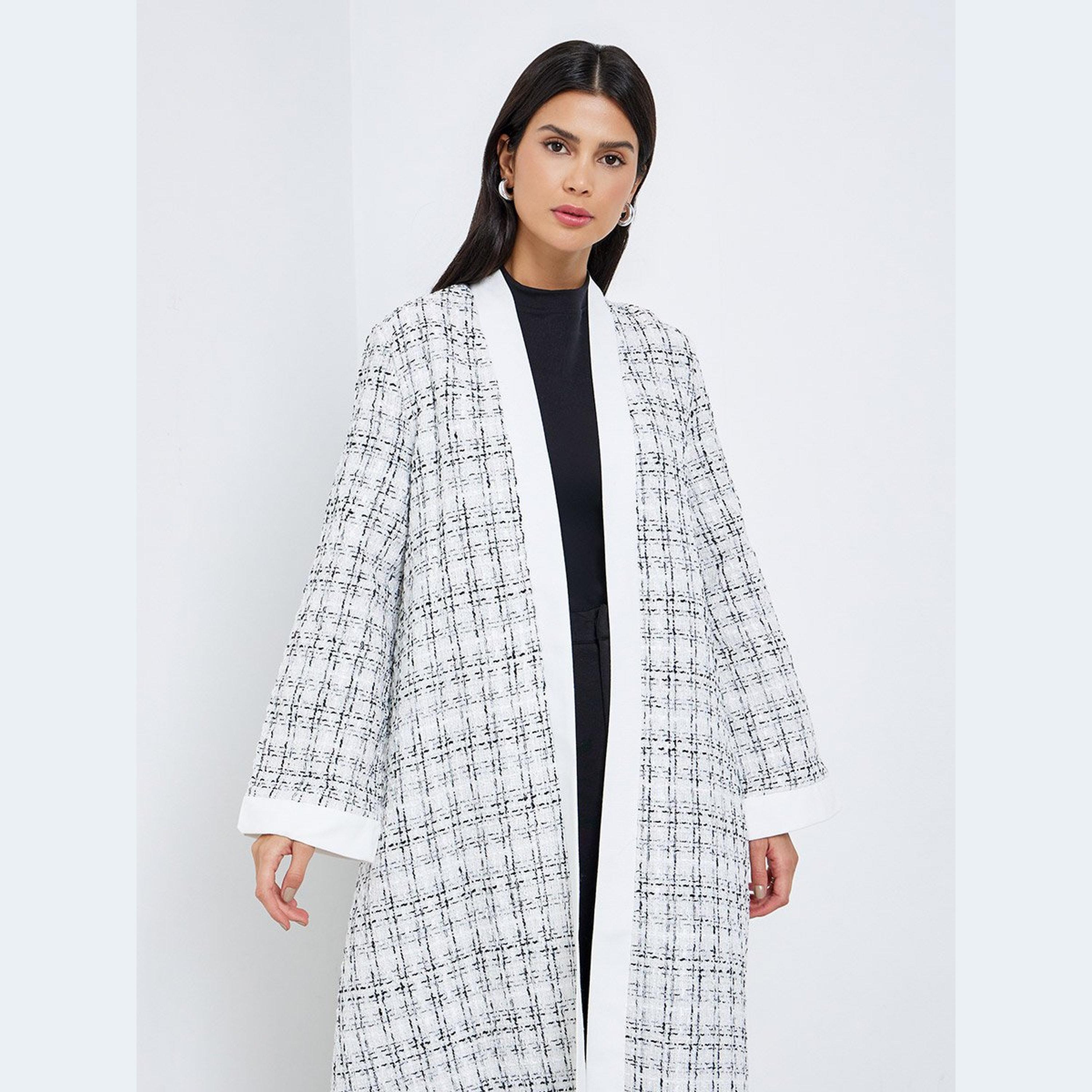 Styli White Tweed Open Front Abaya-women-arabicclothing-abayas-image-2