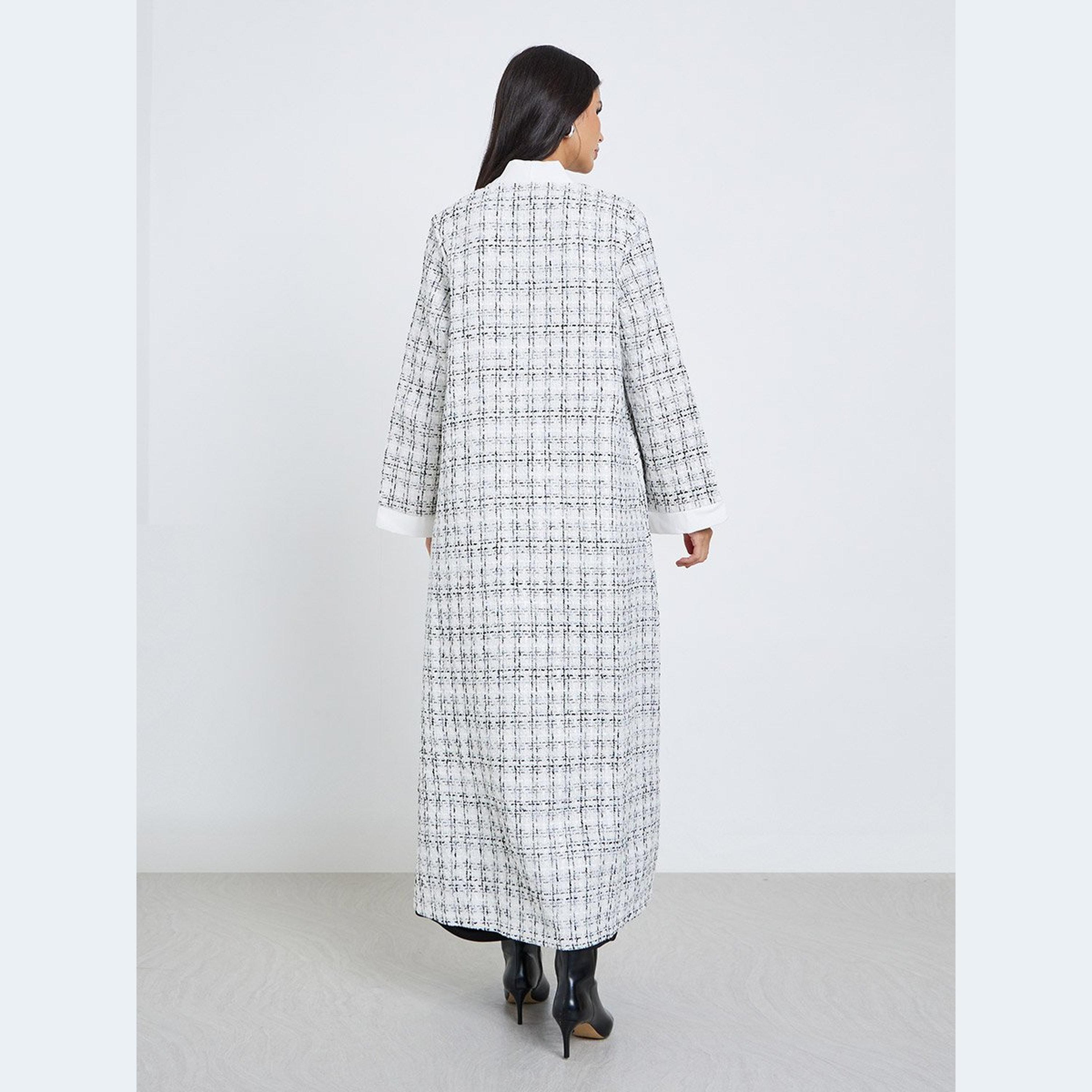 Styli White Tweed Open Front Abaya-women-arabicclothing-abayas-image-4
