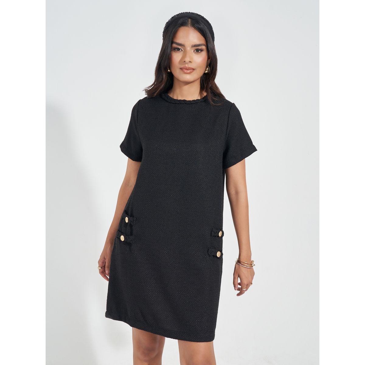 Styli Tweed Braid Detail Short Sleeves Sweater Mini Dress-women-clothing-dresses-image-5