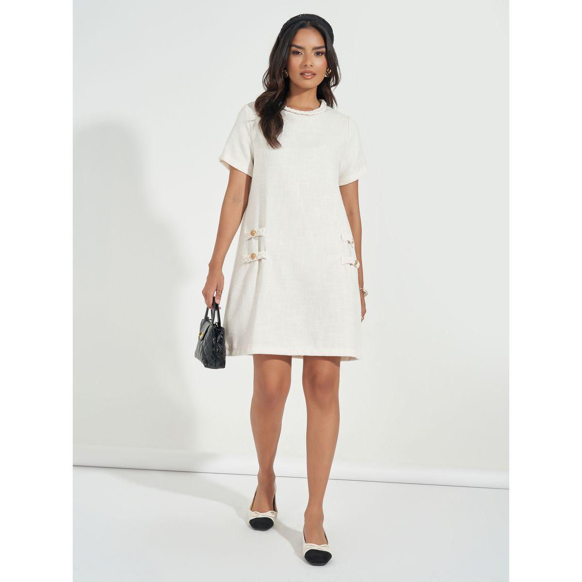 Styli Tweed Braid Detail Short Sleeves Sweater Mini Dress-women-clothing-dresses-image-1