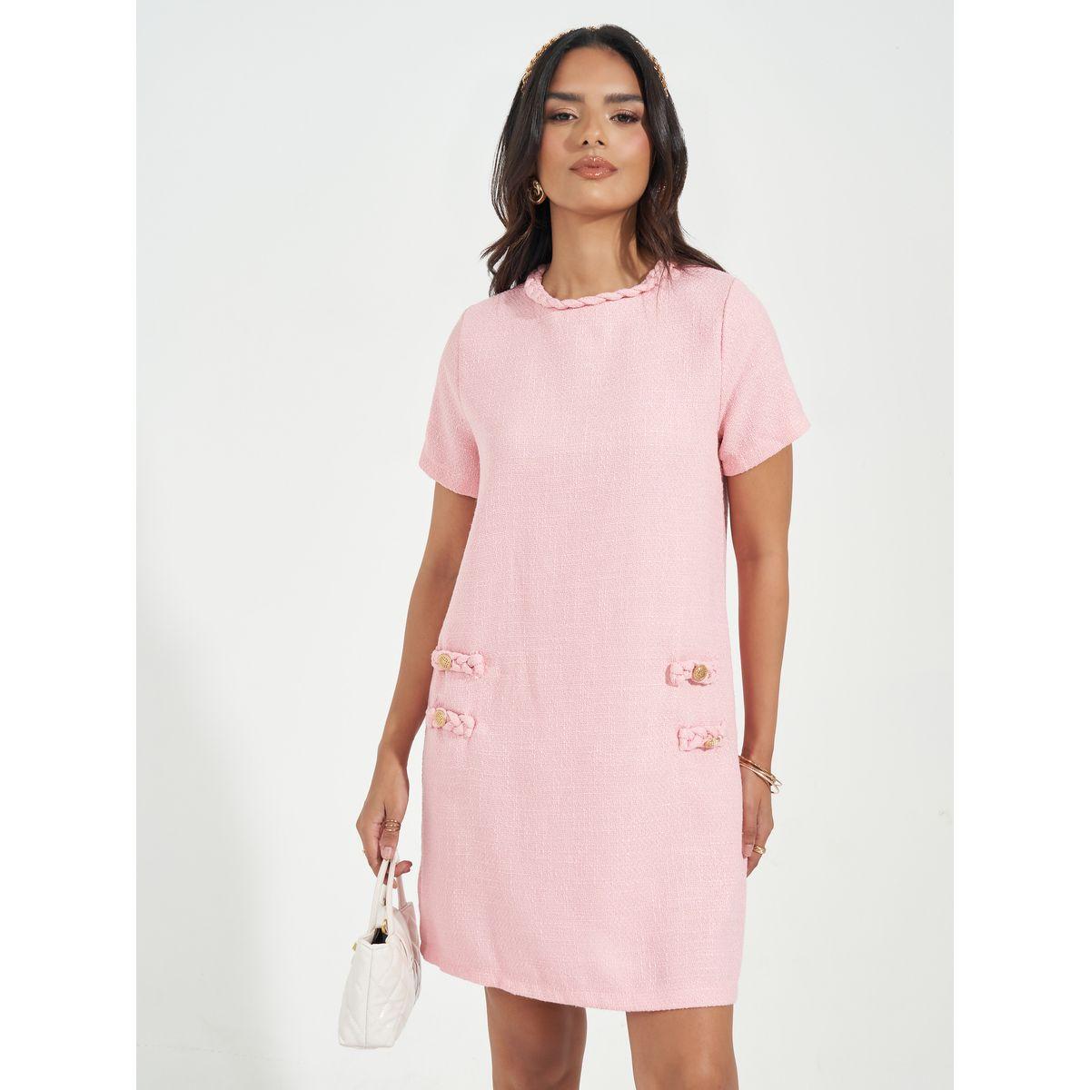 فستان قصير بنمط سويتر مع أكمام قصيرة-women-clothing-dresses-image-1
