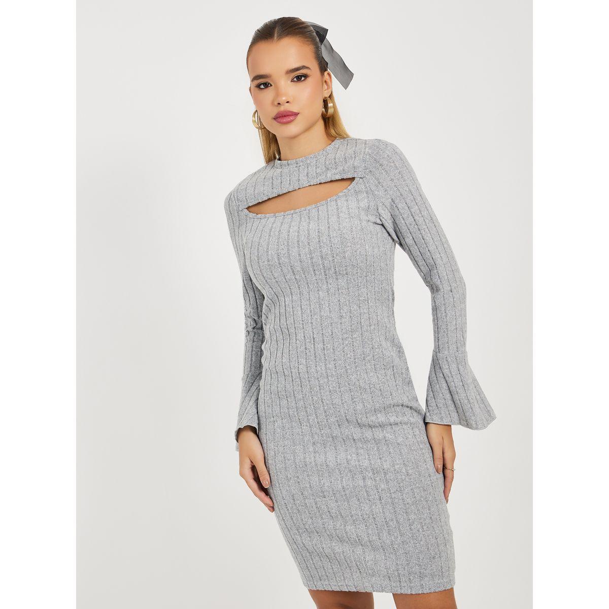 Styli Cut-Out Front Sweater Knee Length Dress-women-clothing-dresses-image-2
