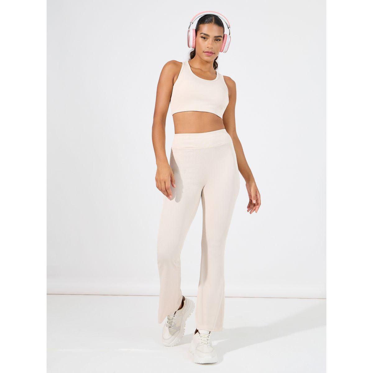 Styli Active Ribbed Racerback Longline Sports Bra & Flared Leggings Set-sports-women-clothing-trackpantsandtracksuits-image-1