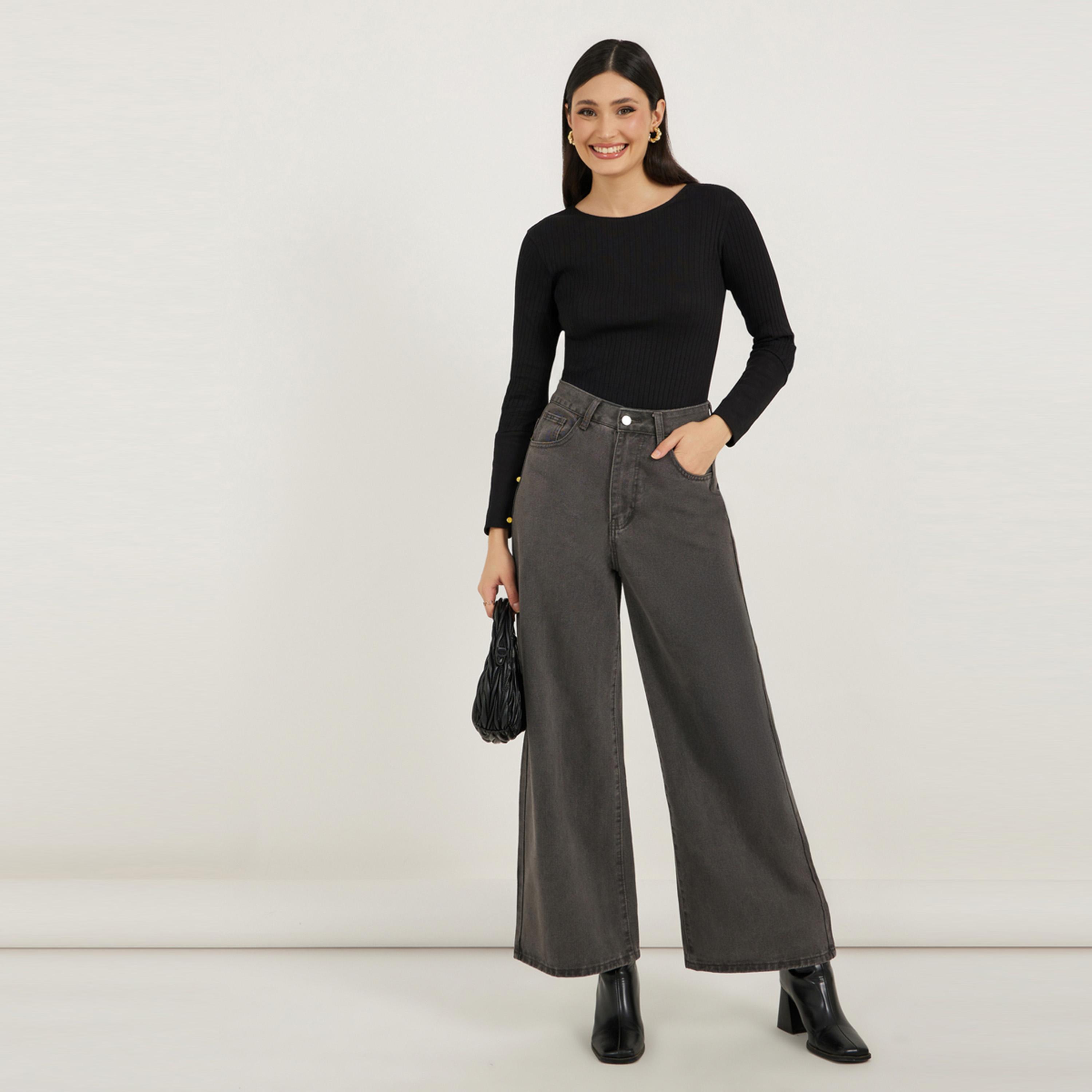 ستايلي - بلوزة مضلعة بأكمام مطوية وتفاصيل أزرار-women-clothing-shirtsandblouses-blouses-image-2