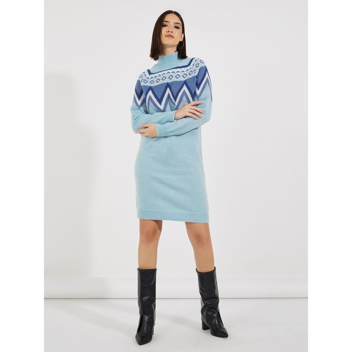 Styli Printed Panel Sweater Knee Length Dress-women-clothing-dresses-image-2