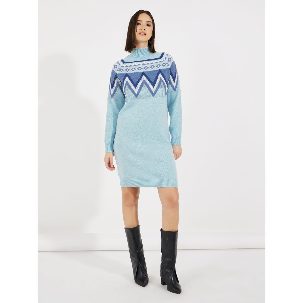 Styli Printed Panel Sweater Knee Length Dress-women-clothing-dresses-image-5