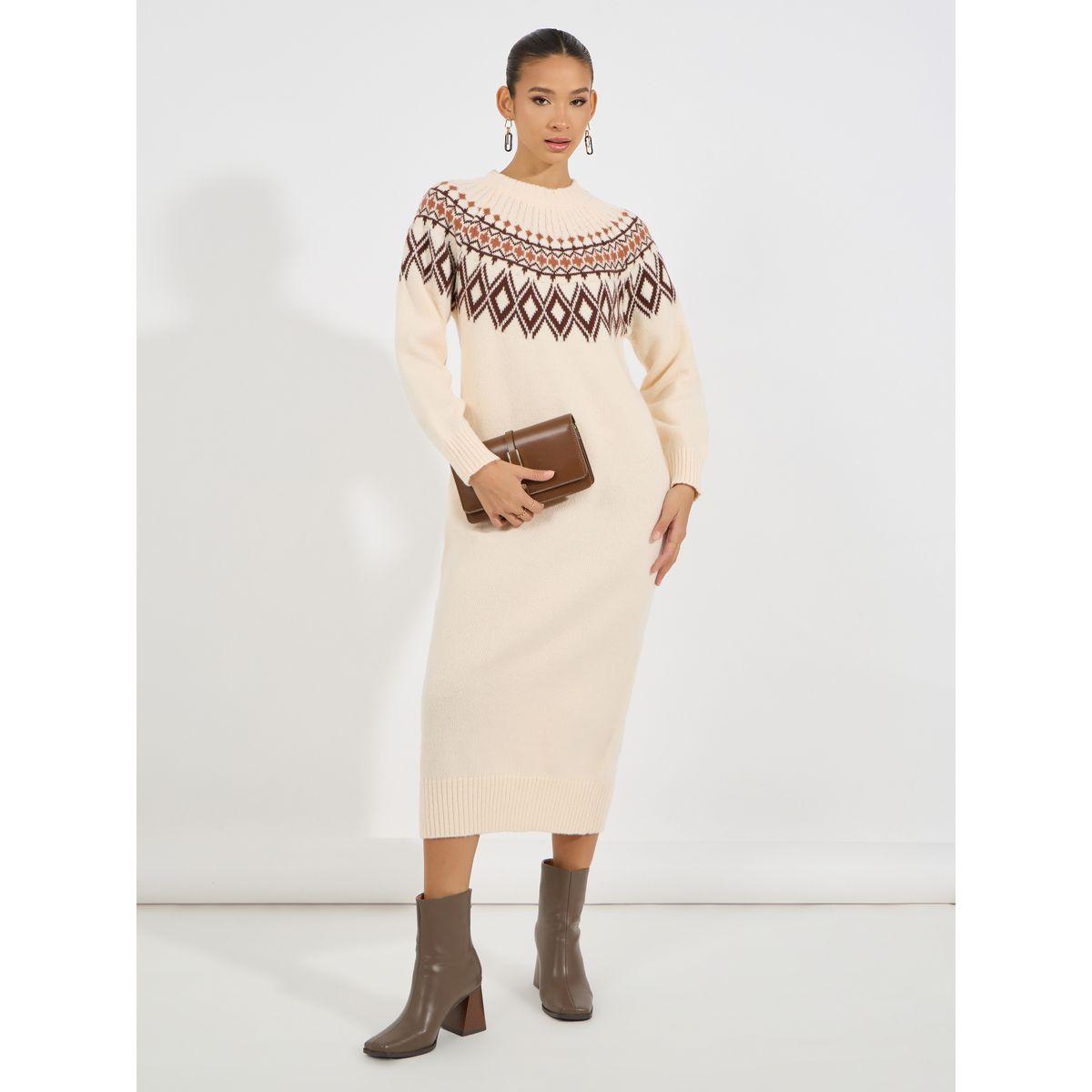 Styli Geometric Pattern Knitted Sweater Midi Dress-women-clothing-dresses-image-1