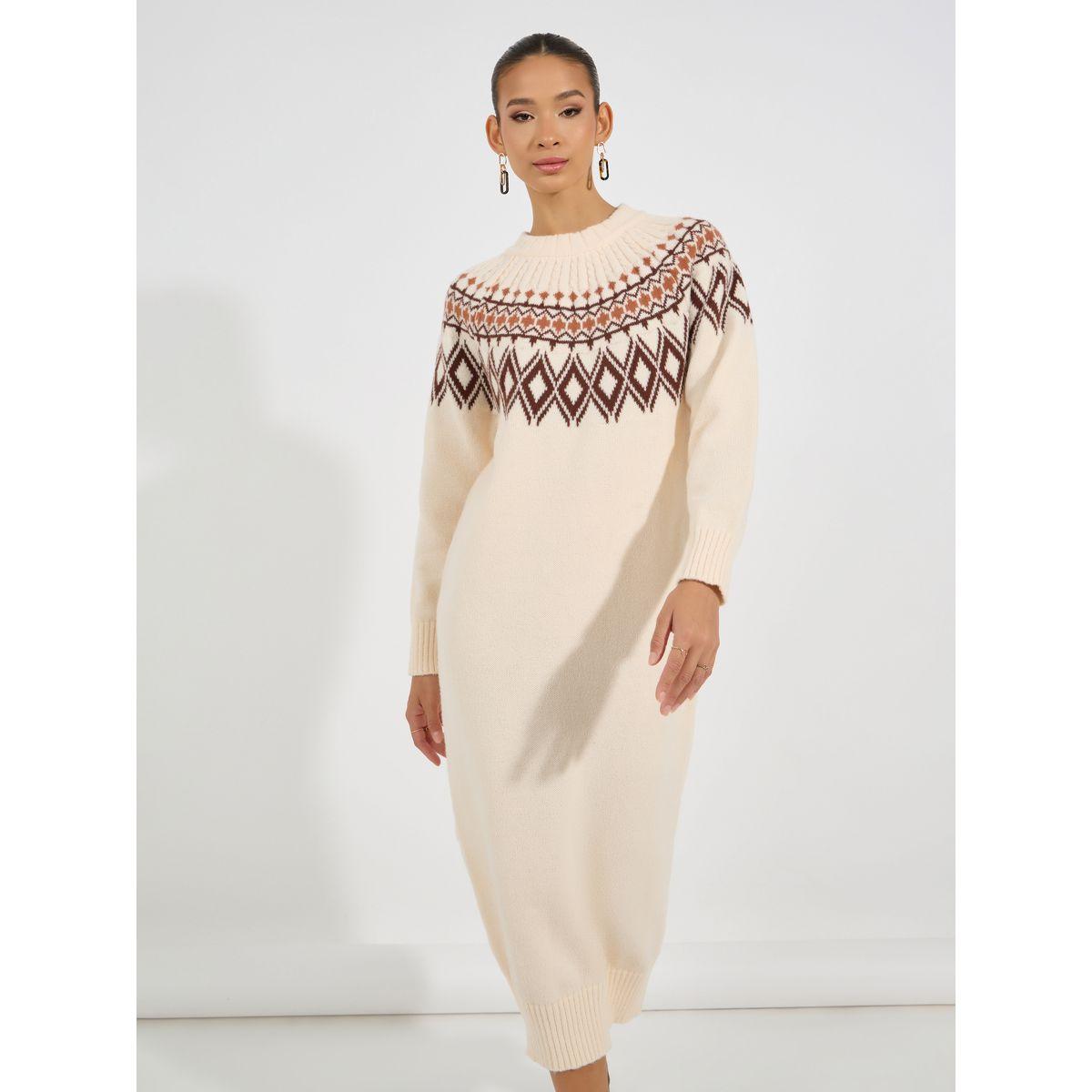 Styli Geometric Pattern Knitted Sweater Midi Dress-women-clothing-dresses-image-2
