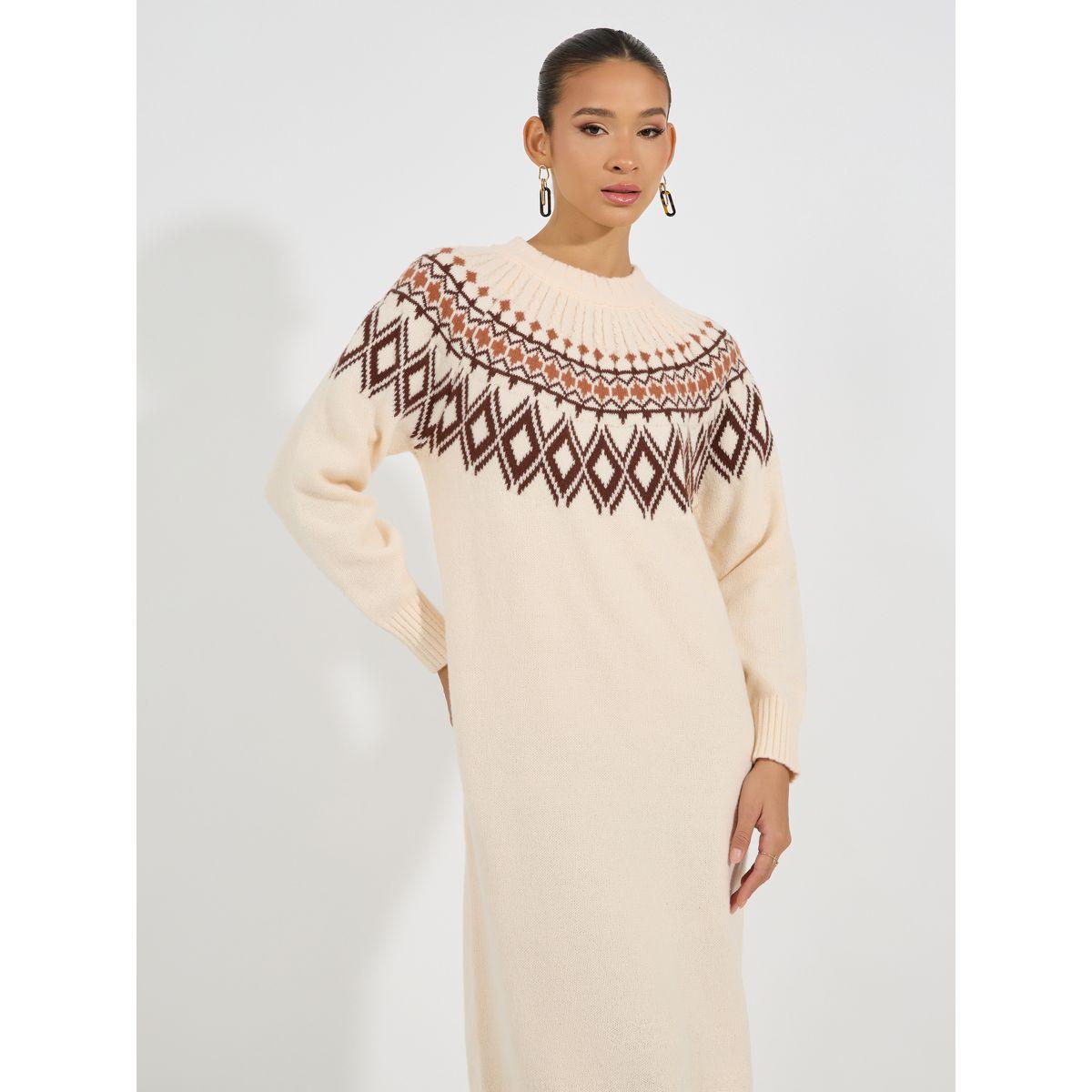 Styli Geometric Pattern Knitted Sweater Midi Dress-women-clothing-dresses-image-5