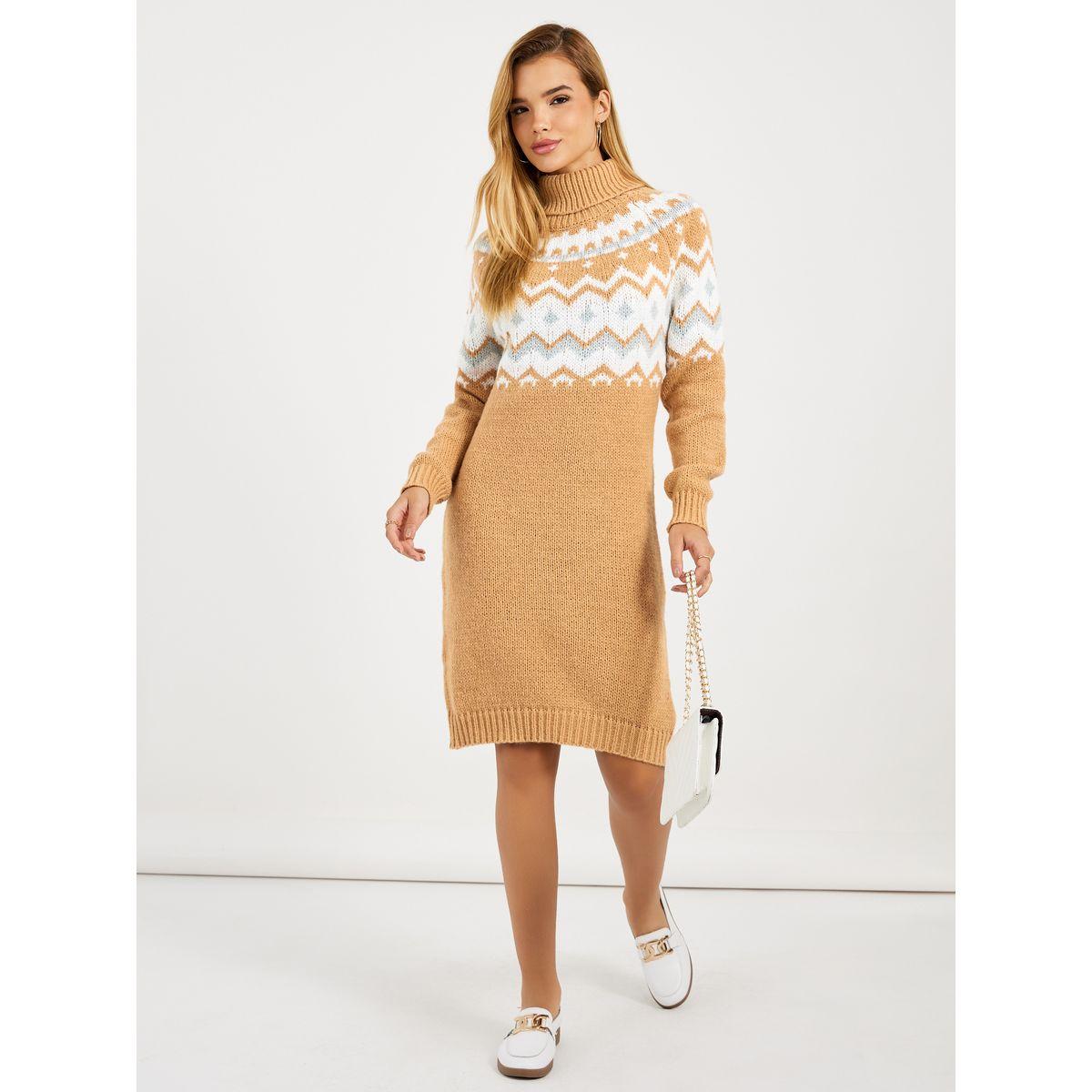 فستان بطول الركبة  وياقة عالية-women-clothing-dresses-image-1