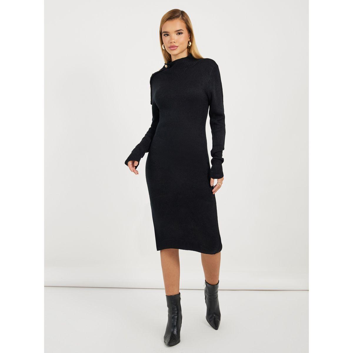Styli Knitted Sweater Knee Length Dress with Button Detail-women-clothing-dresses-image-1