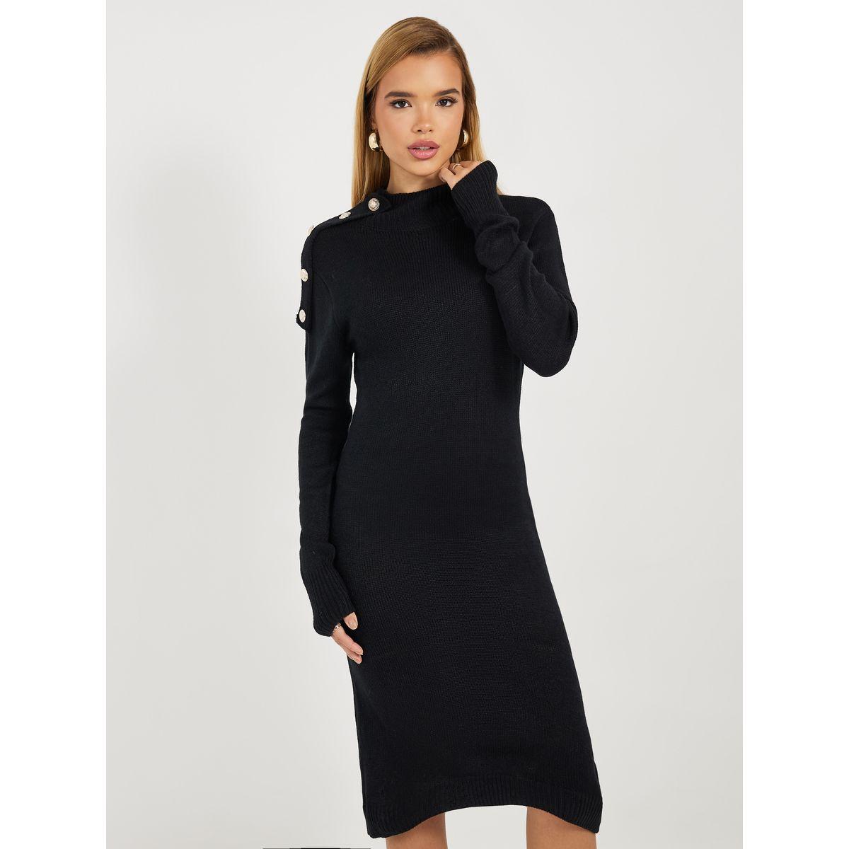Styli Knitted Sweater Knee Length Dress with Button Detail-women-clothing-dresses-image-2