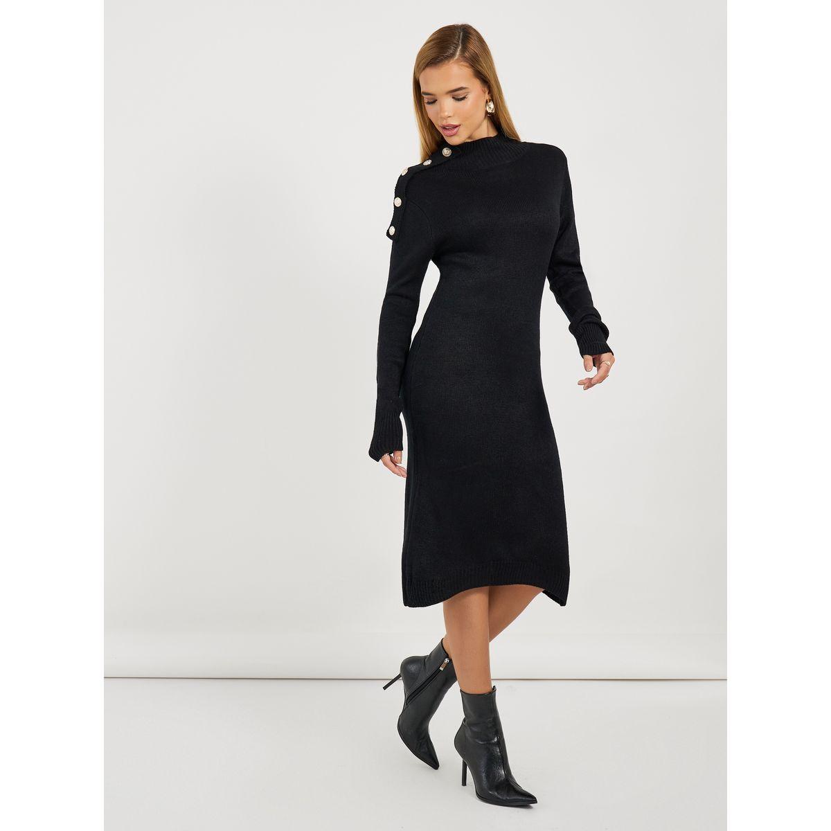 Styli Knitted Sweater Knee Length Dress with Button Detail-women-clothing-dresses-image-5