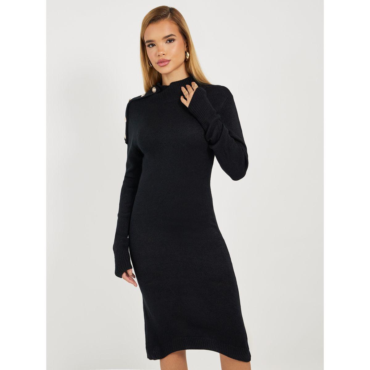 Styli Knitted Sweater Knee Length Dress with Button Detail-women-clothing-dresses-image-6