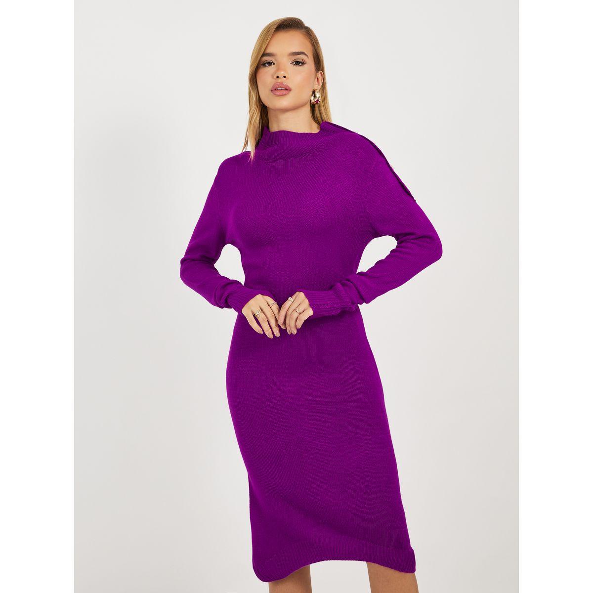 Styli Knitted Sweater Knee Length Dress with Button Detail-women-clothing-dresses-image-3
