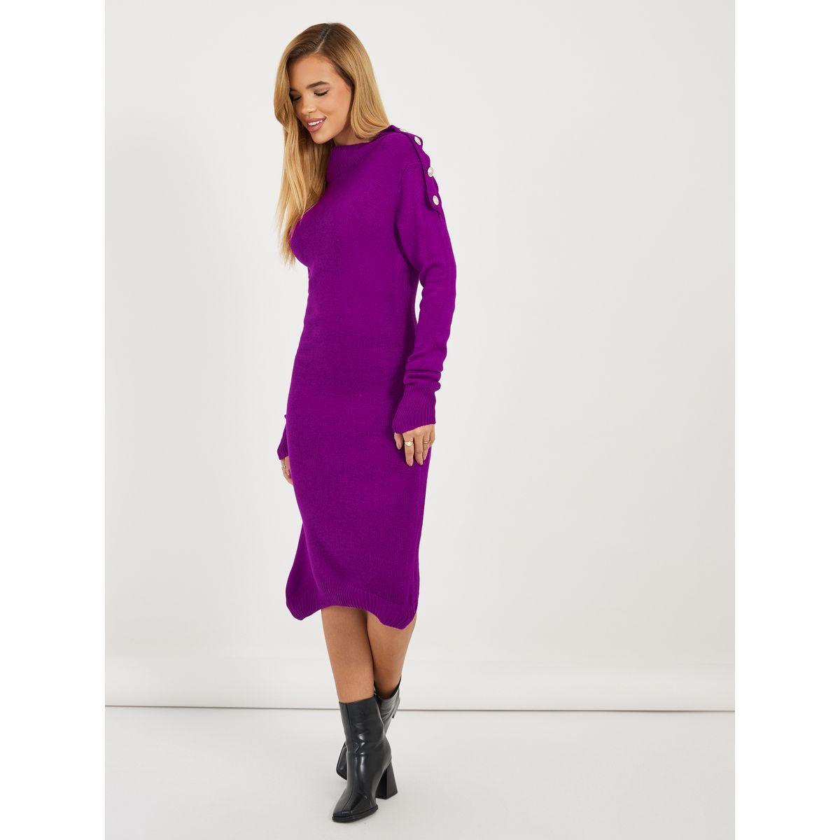 Styli Knitted Sweater Knee Length Dress with Button Detail-women-clothing-dresses-image-5
