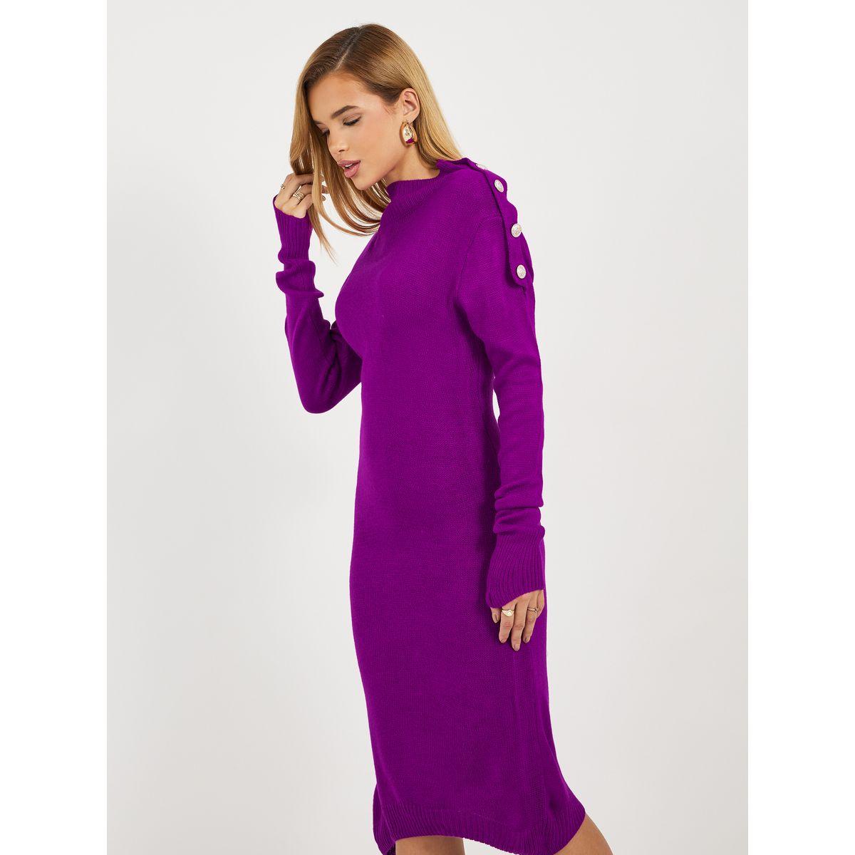Styli Knitted Sweater Knee Length Dress with Button Detail-women-clothing-dresses-image-6