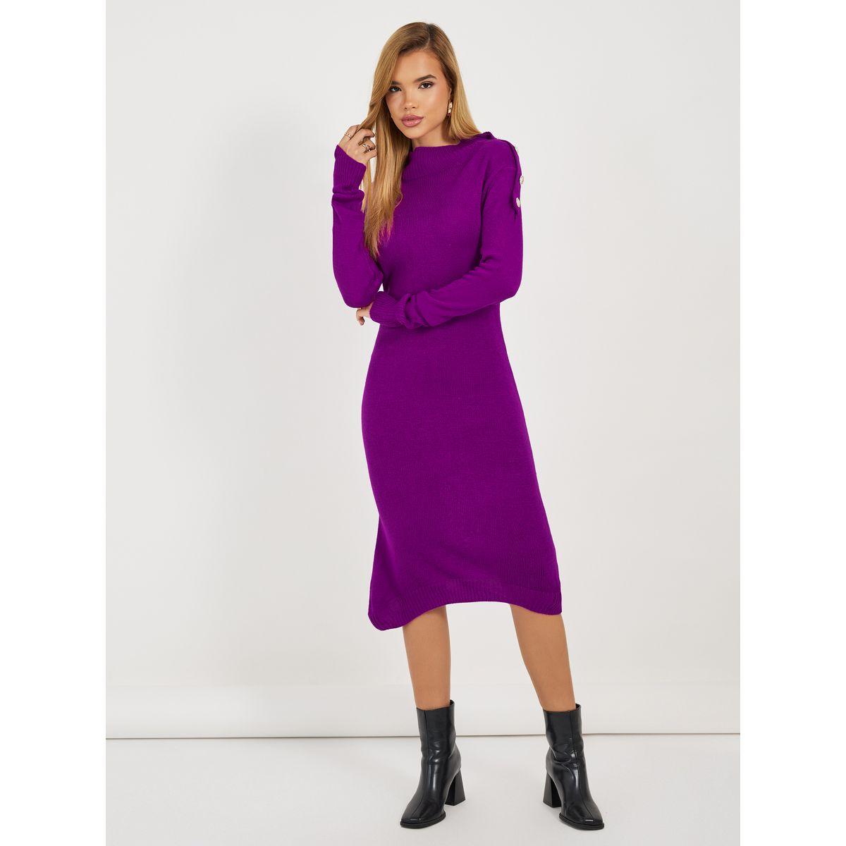 Styli Knitted Sweater Knee Length Dress with Button Detail-women-clothing-dresses-image-7