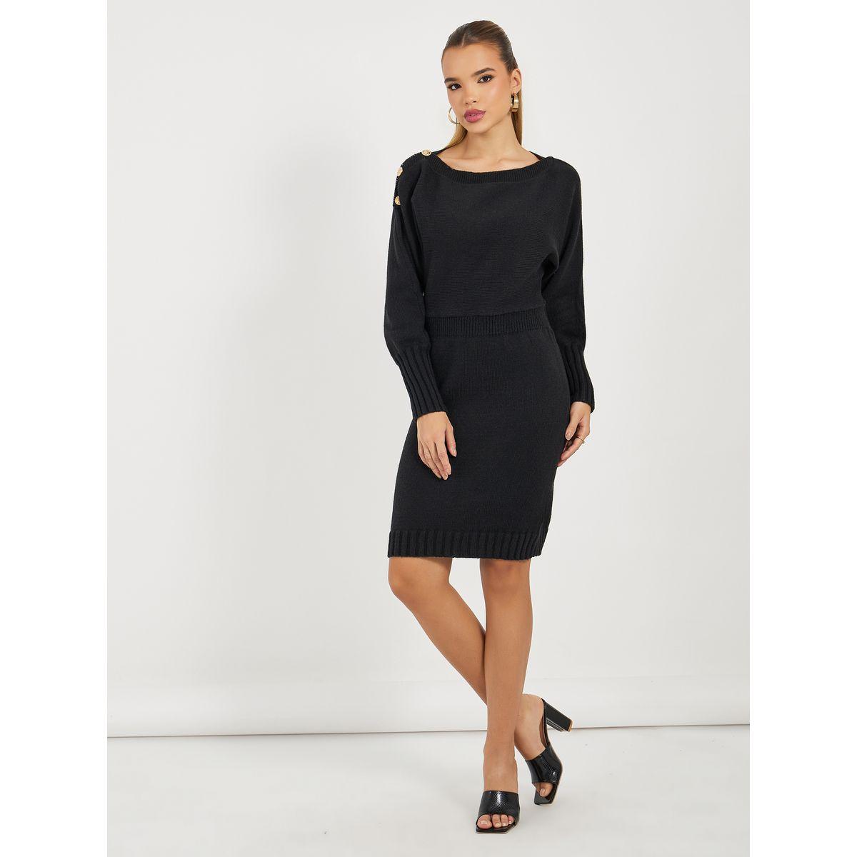 Styli Button Detail Knit Sweater Knee Length Dress-women-clothing-dresses-image-1