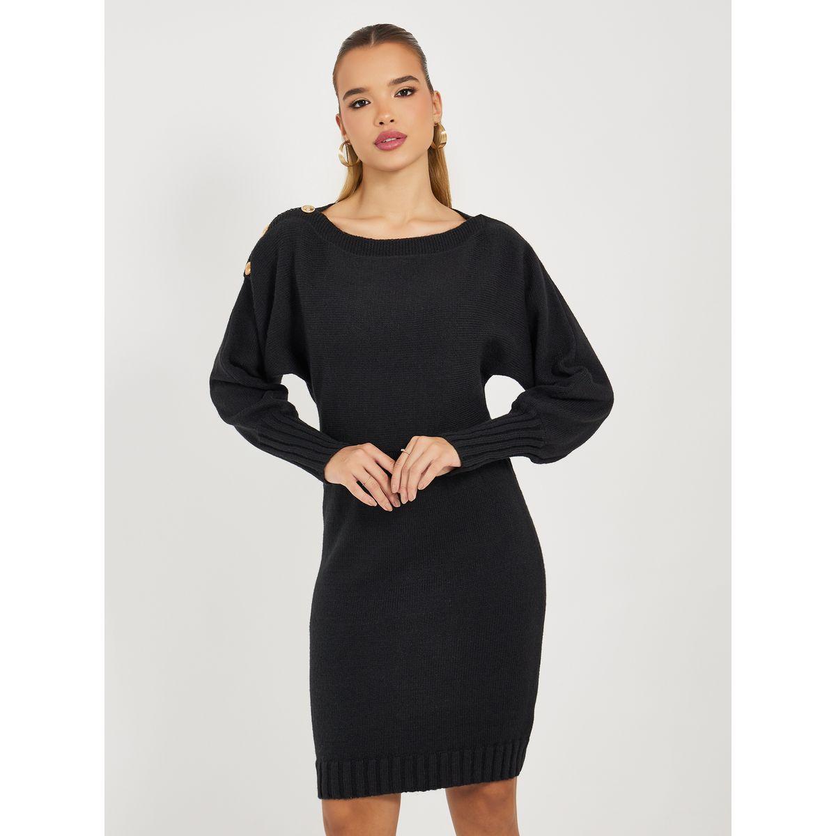 Styli Button Detail Knit Sweater Knee Length Dress-women-clothing-dresses-image-2