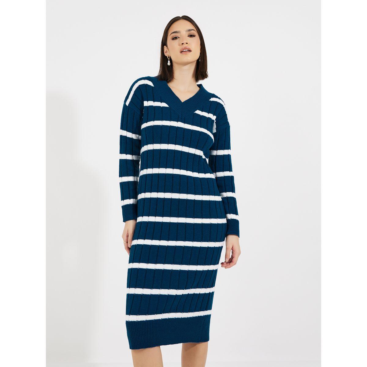 فستان ميدي مخطط بتفاصيل محبوكة-women-clothing-dresses-image-2