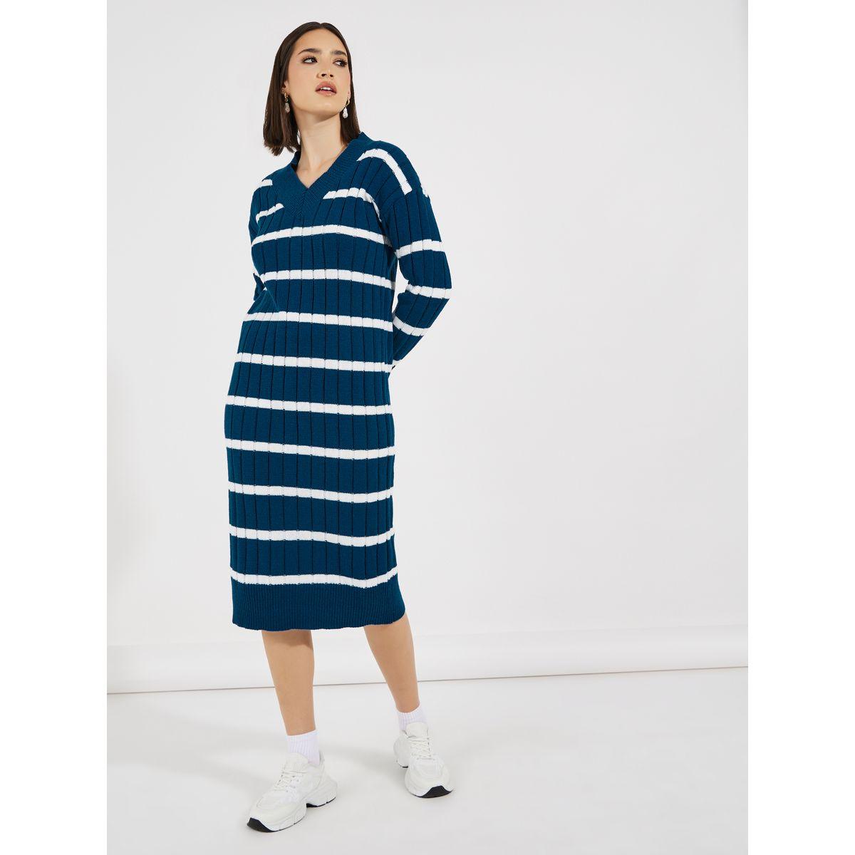 فستان ميدي مخطط بتفاصيل محبوكة-women-clothing-dresses-image-4