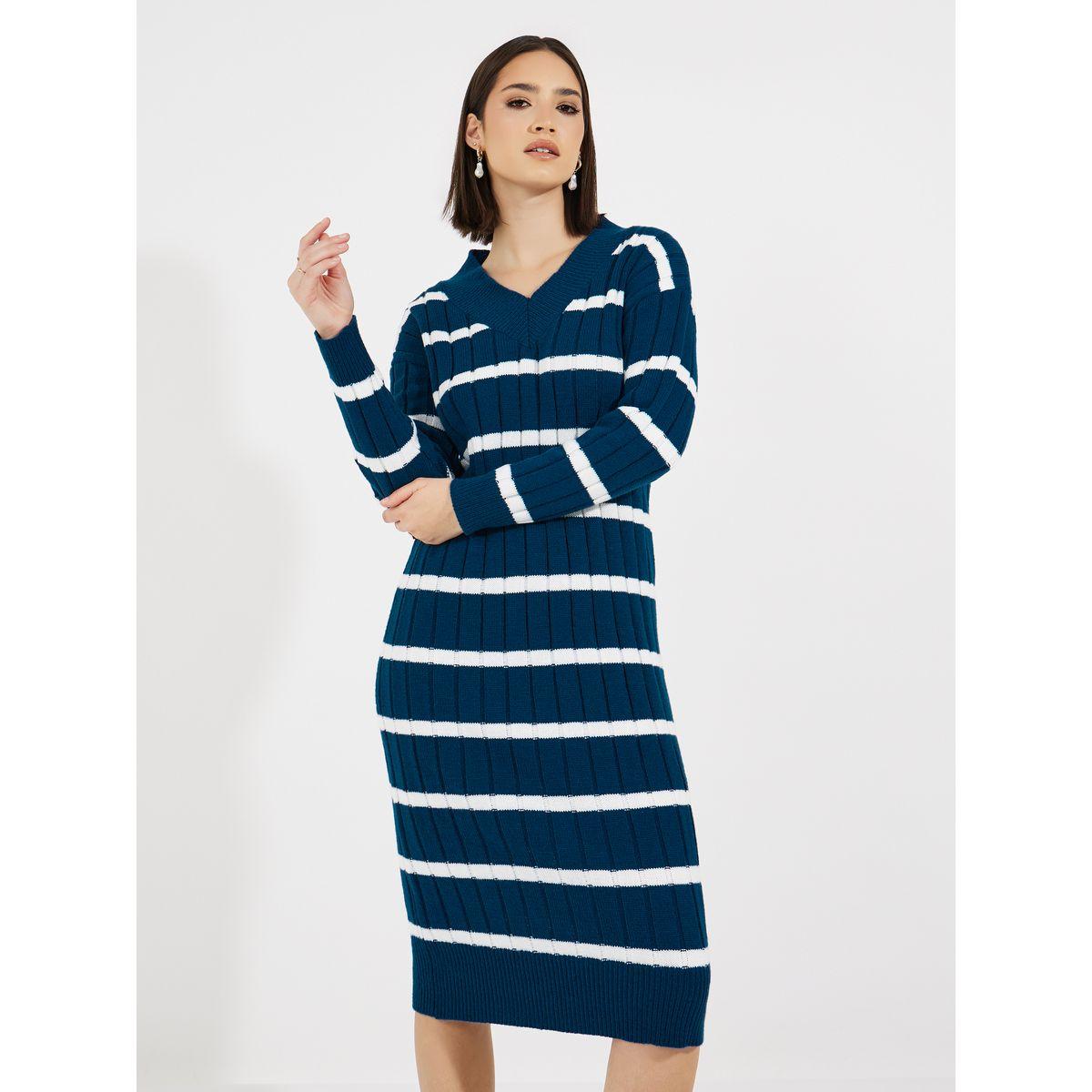 فستان ميدي مخطط بتفاصيل محبوكة-women-clothing-dresses-image-5