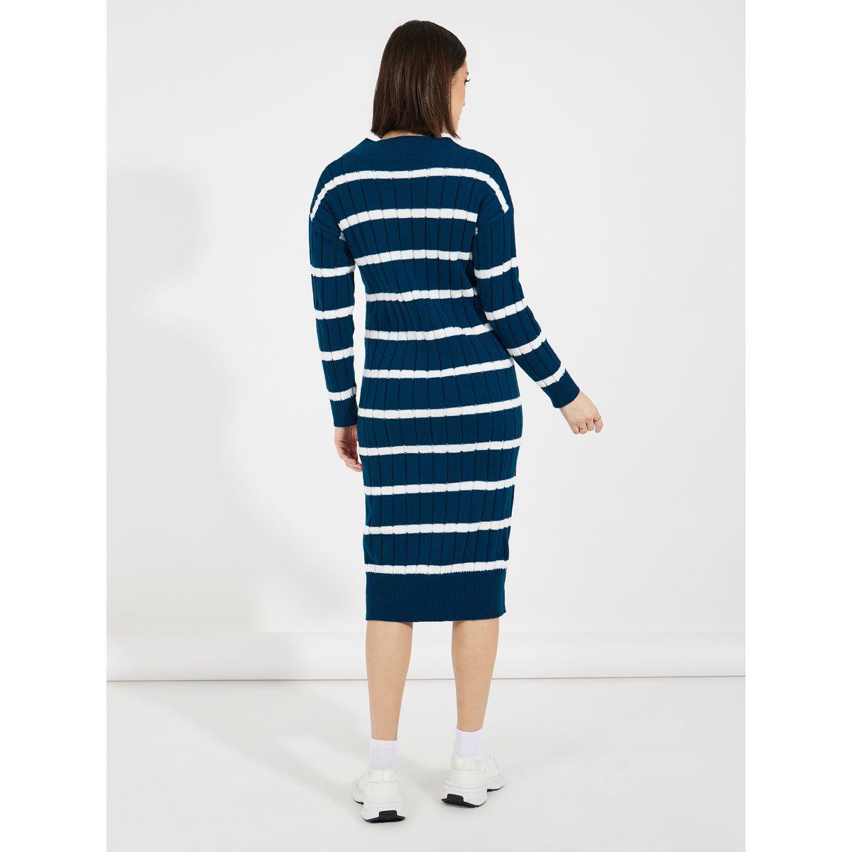 فستان ميدي مخطط بتفاصيل محبوكة-women-clothing-dresses-image-6