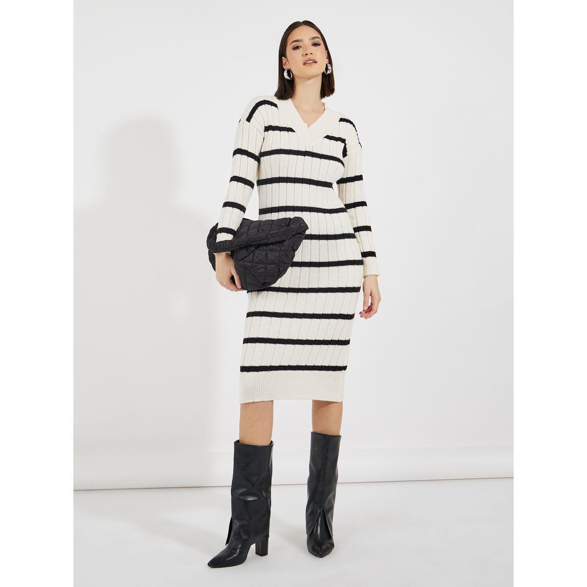 Styli Striped Knitted Sweater Midi Dress-women-clothing-dresses-image-1