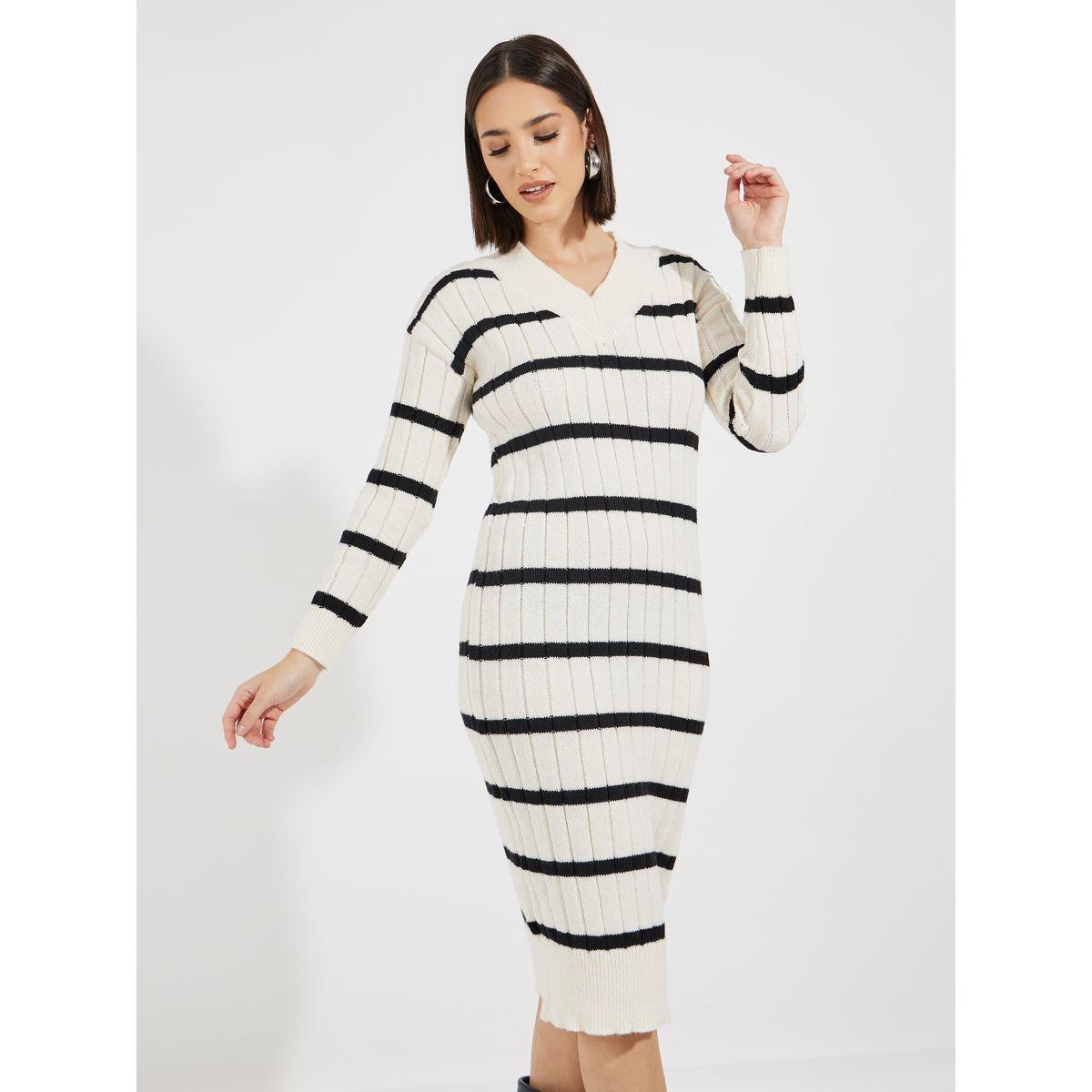 Styli Striped Knitted Sweater Midi Dress-women-clothing-dresses-image-2