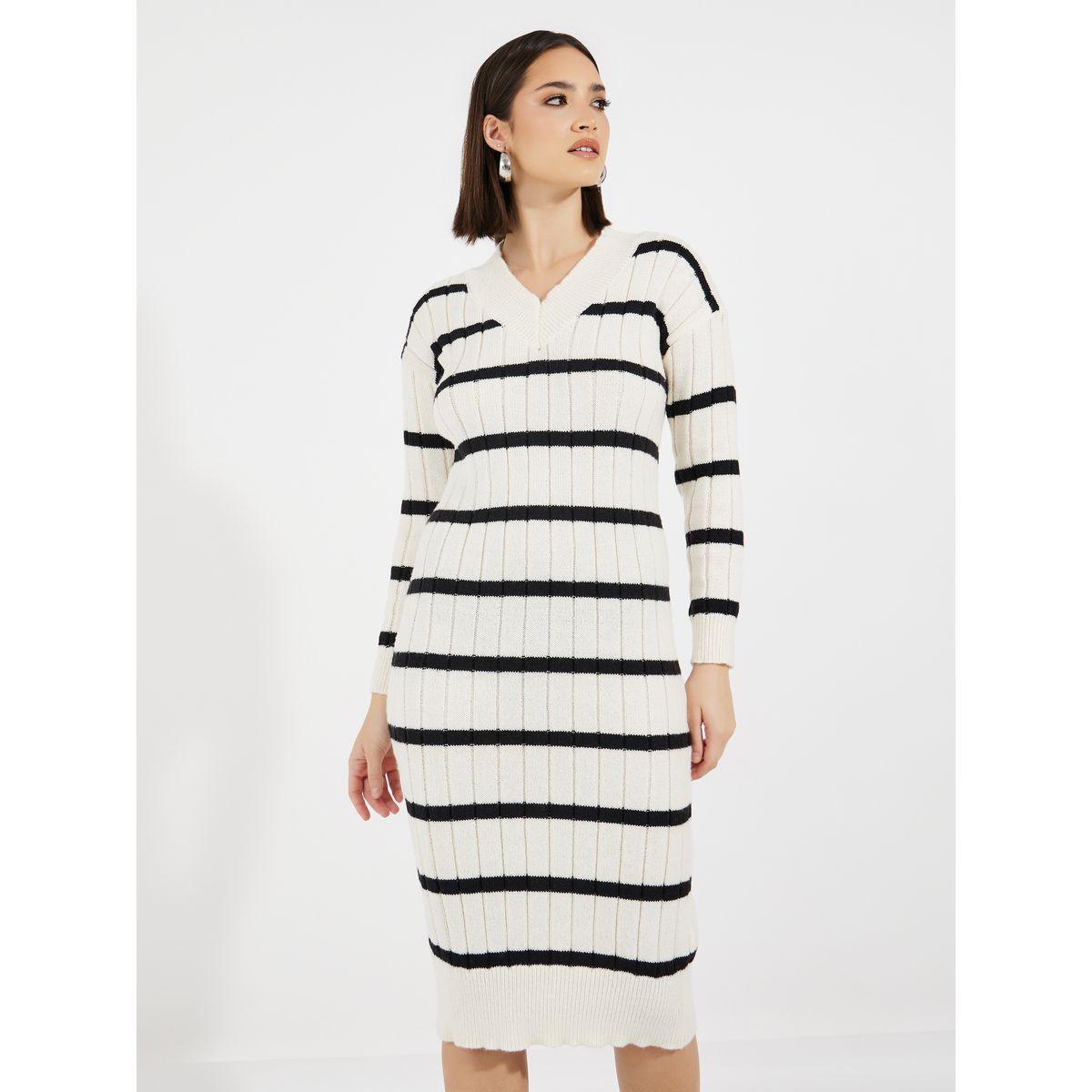 فستان ميدي مخطط بتفاصيل محبوكة-women-clothing-dresses-image-4