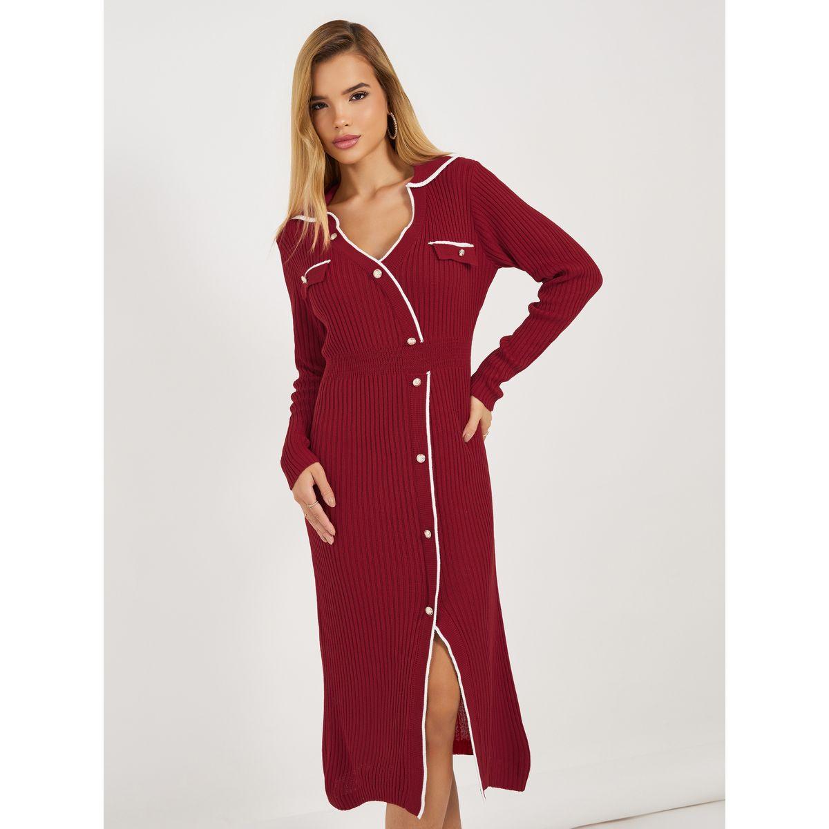 فستان ميدي محبوك بتفاصيل مُتباينة-women-clothing-dresses-image-2
