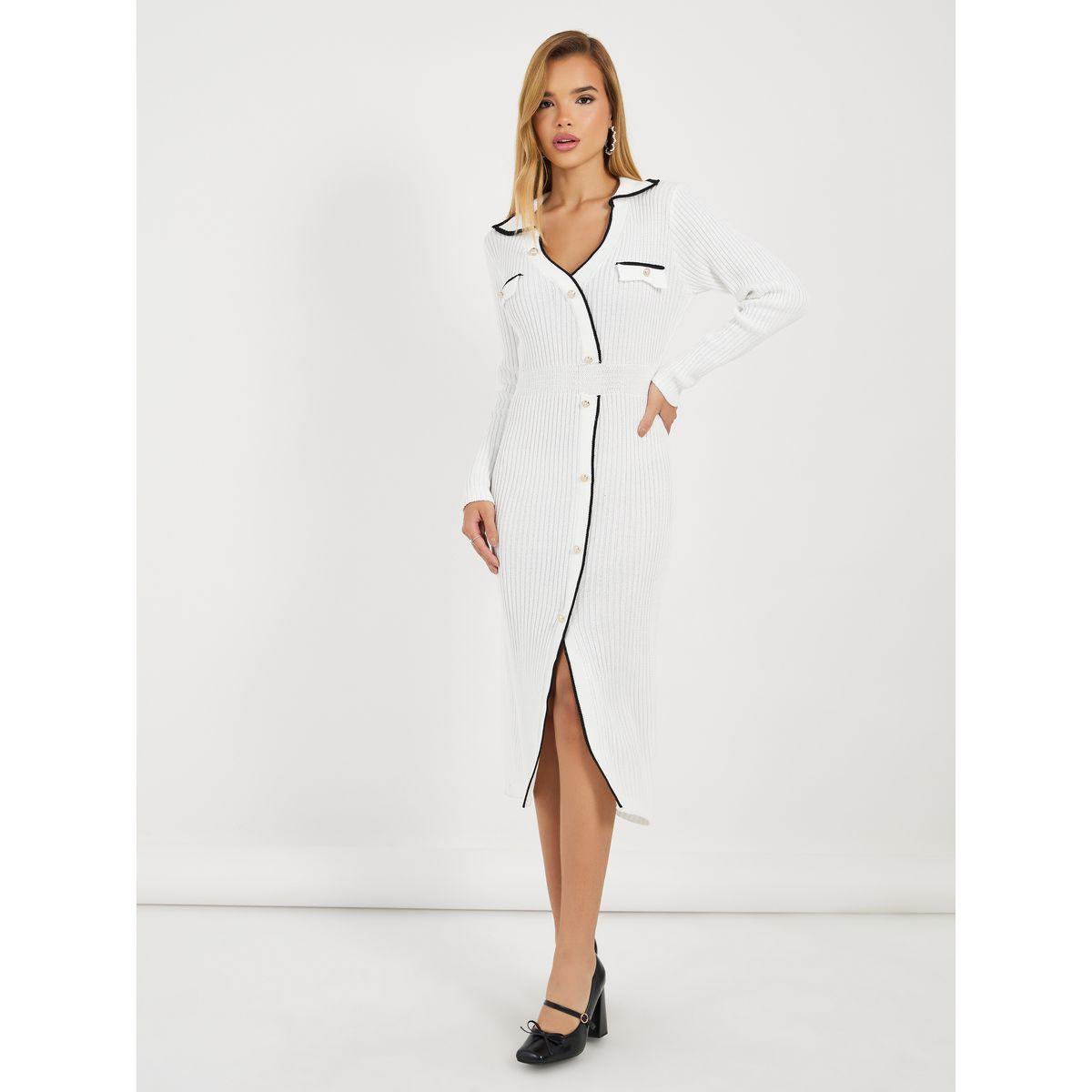 Styli Contrast Trim Knitted Sweater Midi Dress-women-clothing-dresses-image-5