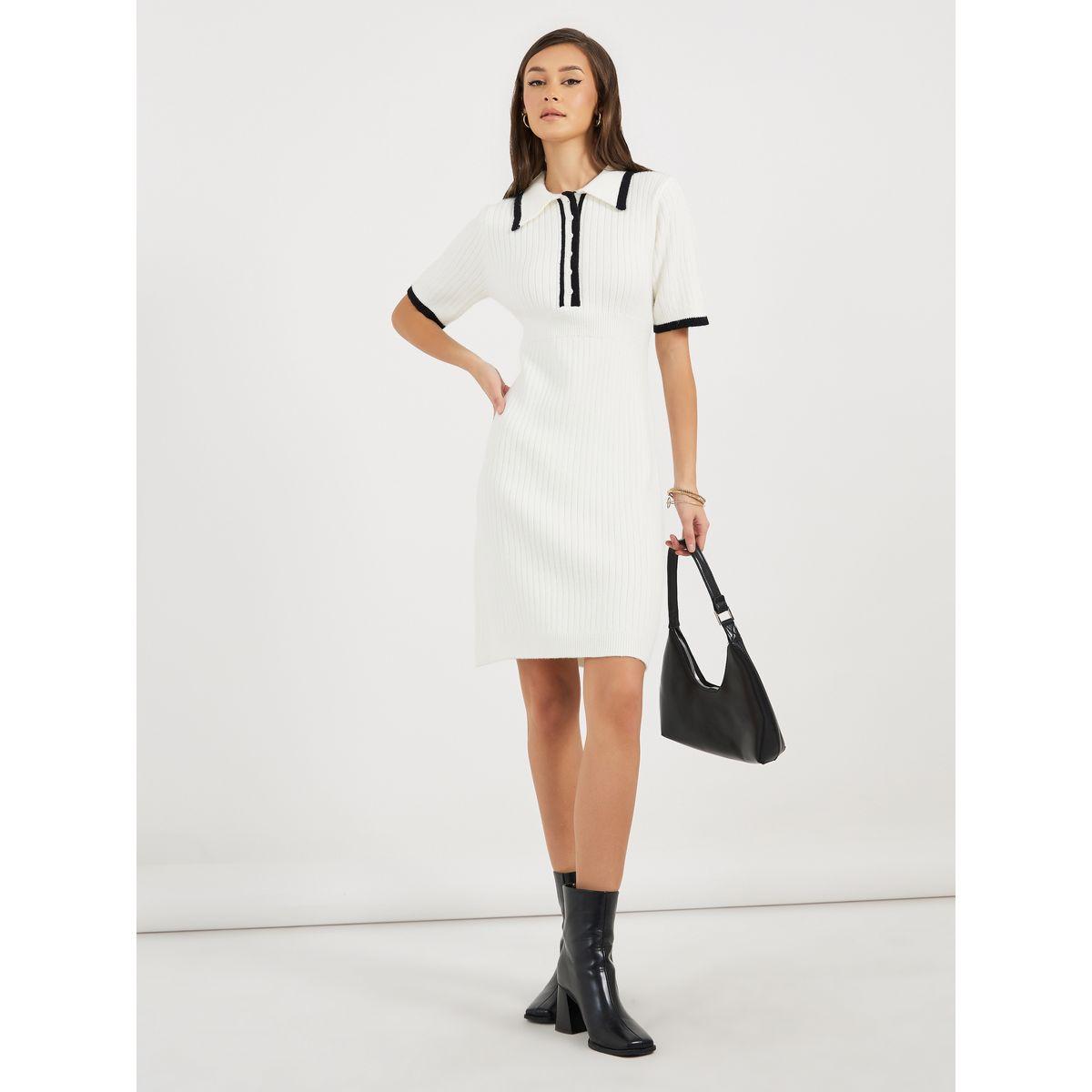 فستان محبوك بطول الركبة وتفاصيل مُتباينة-women-clothing-dresses-image-1
