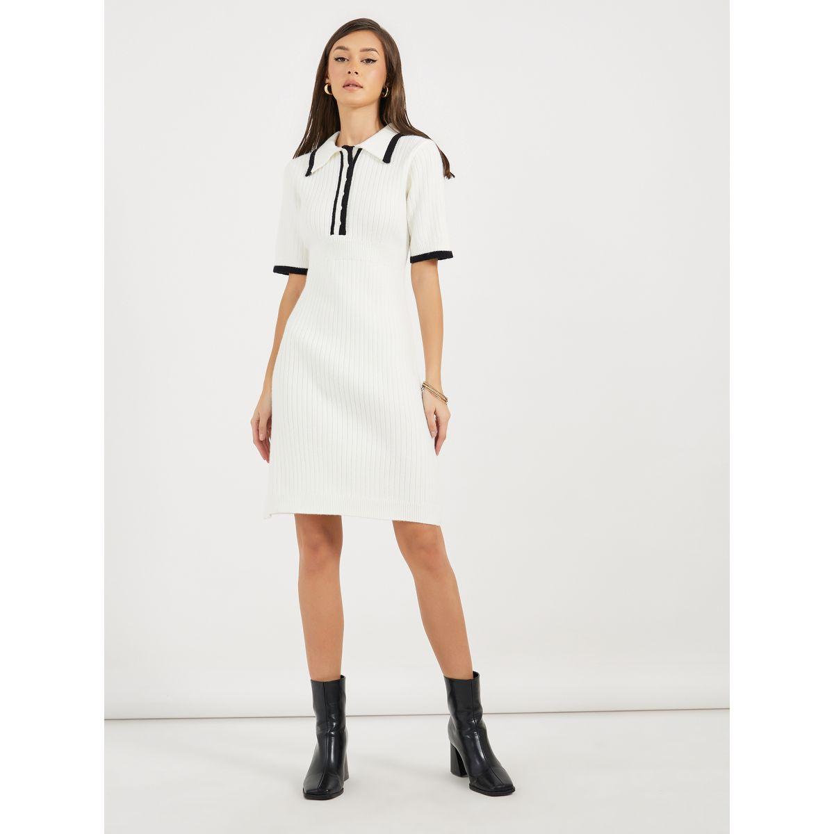 Styli Contrast Trim Knit Sweater Knee-Length Dress-women-clothing-dresses-image-4