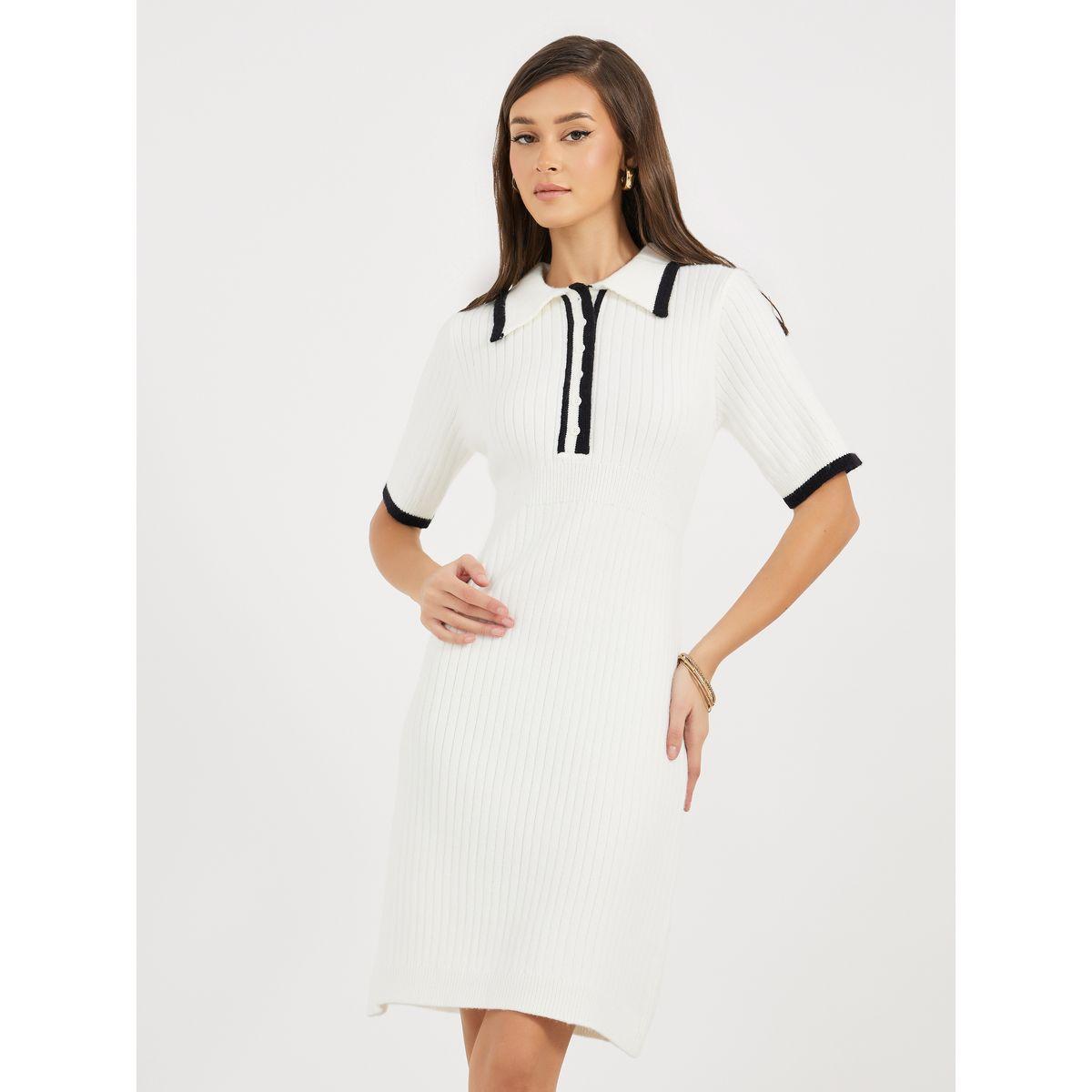Styli Contrast Trim Knit Sweater Knee-Length Dress-women-clothing-dresses-image-5