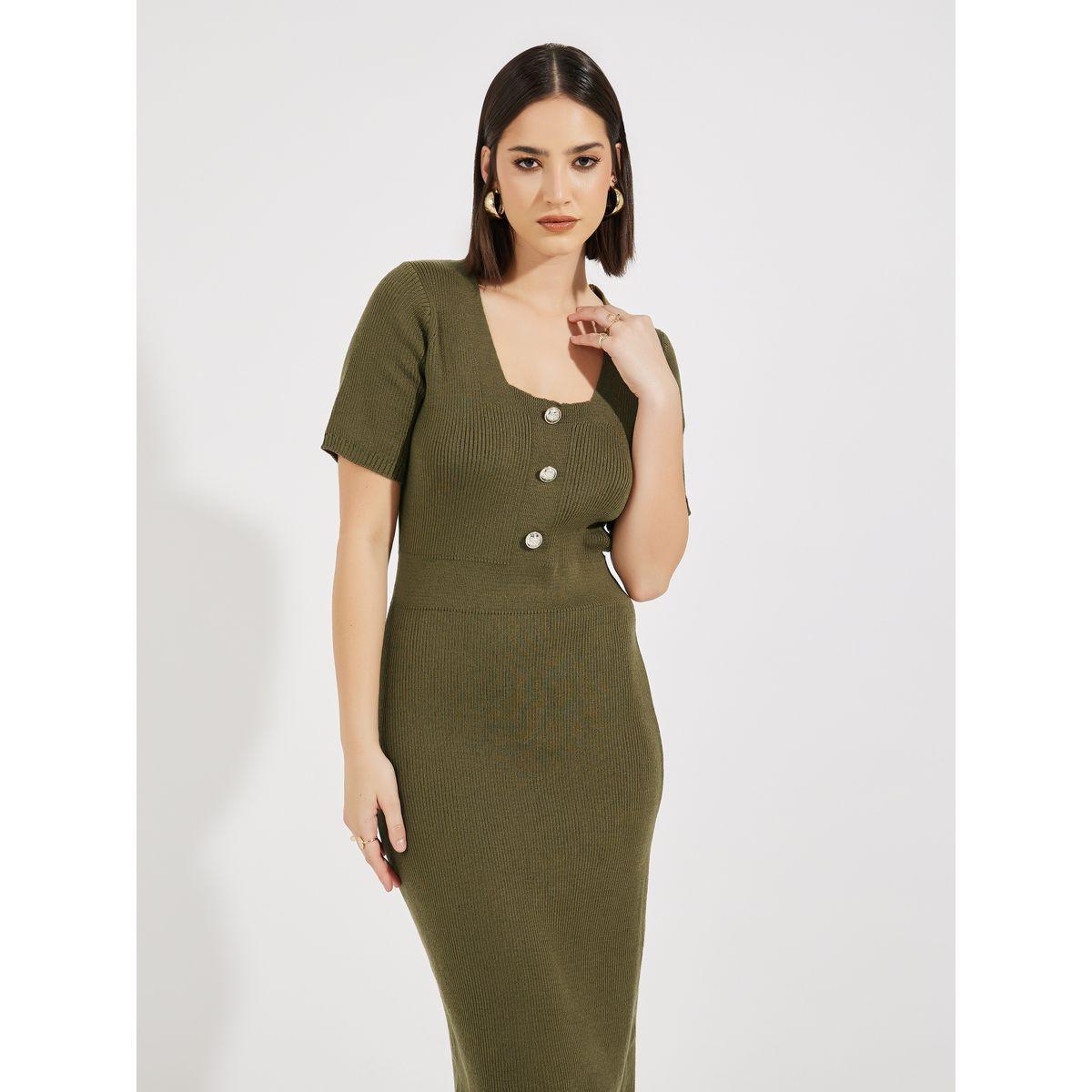 فستان ميدي محبوك بتفاصيل مضلعة وياقة سكوب-women-clothing-dresses-image-2