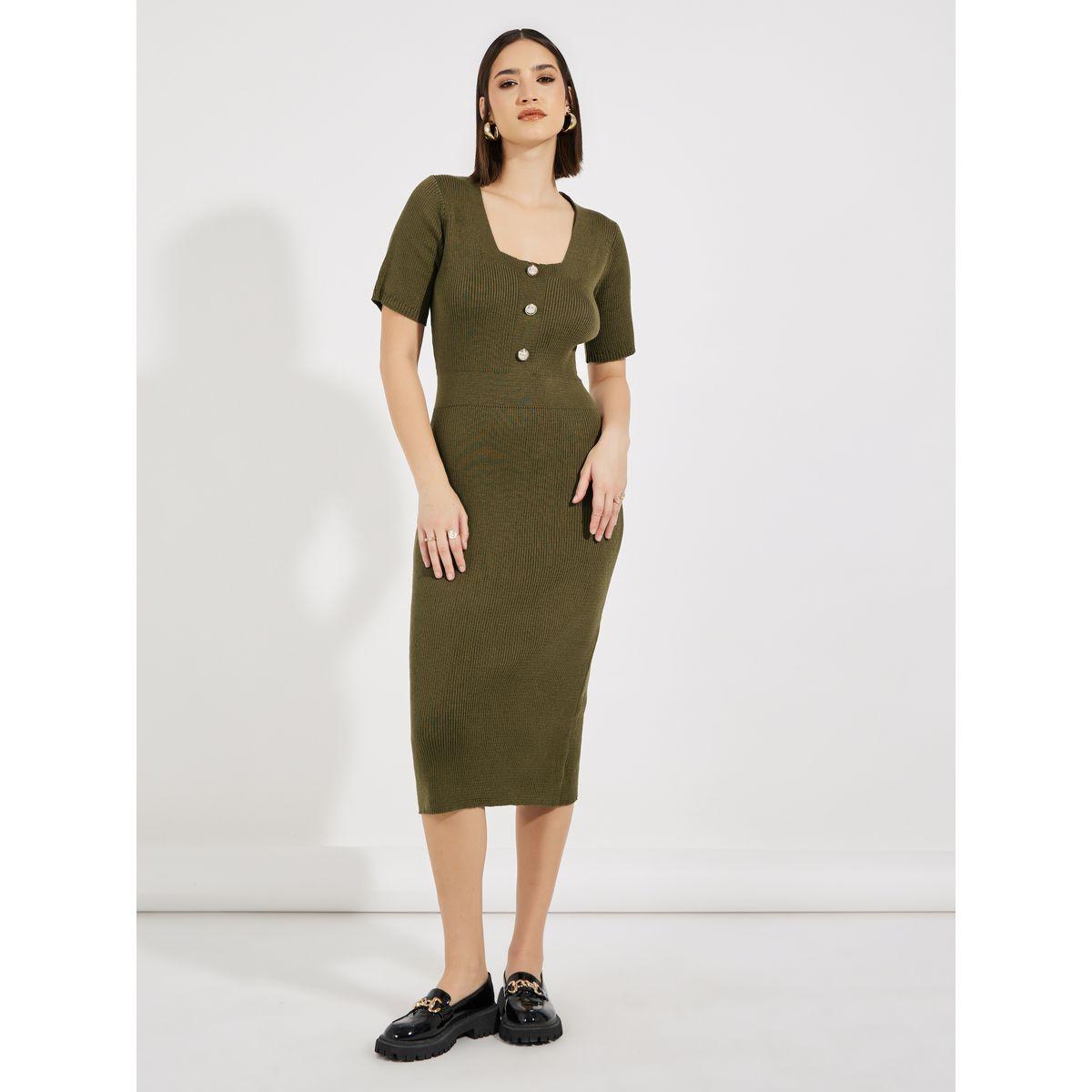 فستان ميدي محبوك بتفاصيل مضلعة وياقة سكوب-women-clothing-dresses-image-4