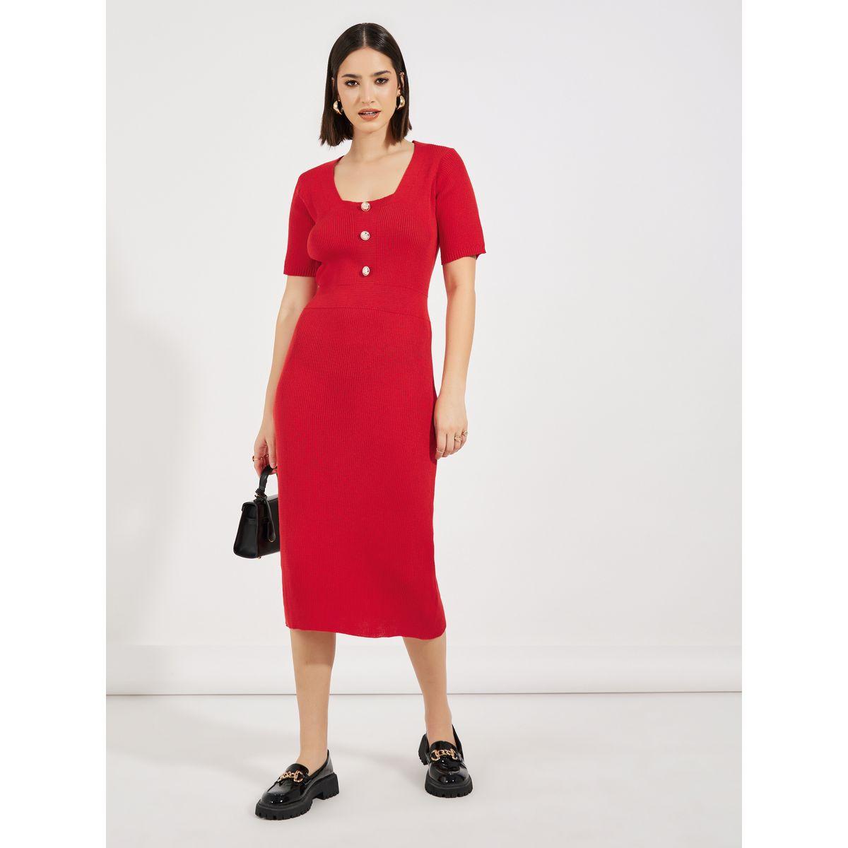 فستان ميدي محبوك بياقة سكوب-women-clothing-dresses-image-1
