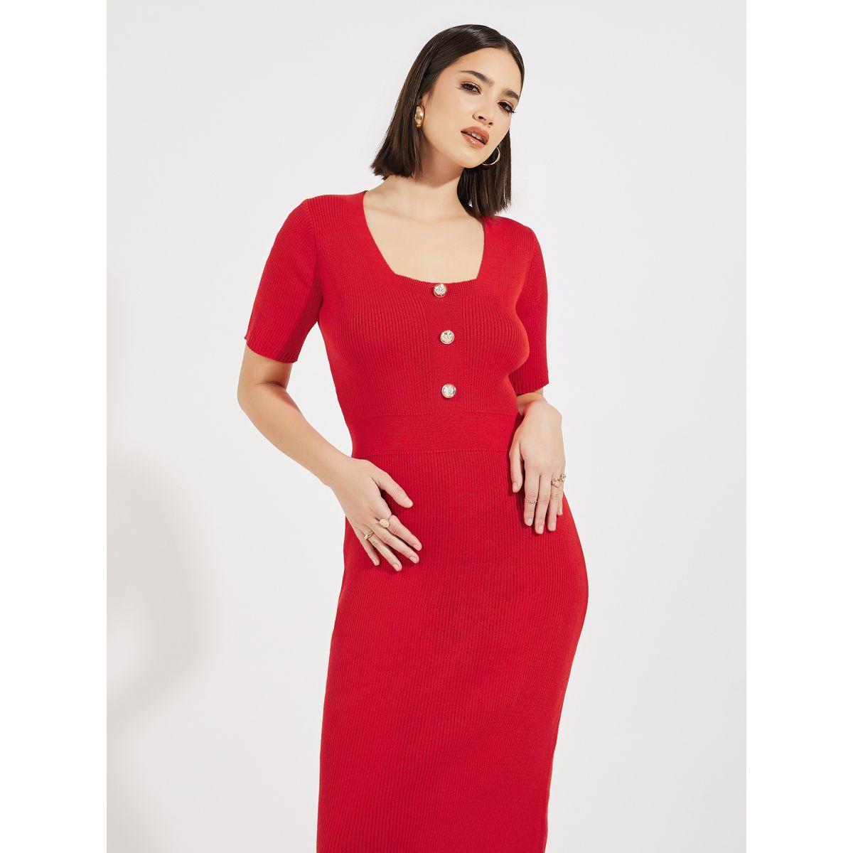 فستان ميدي محبوك بياقة سكوب-women-clothing-dresses-image-5